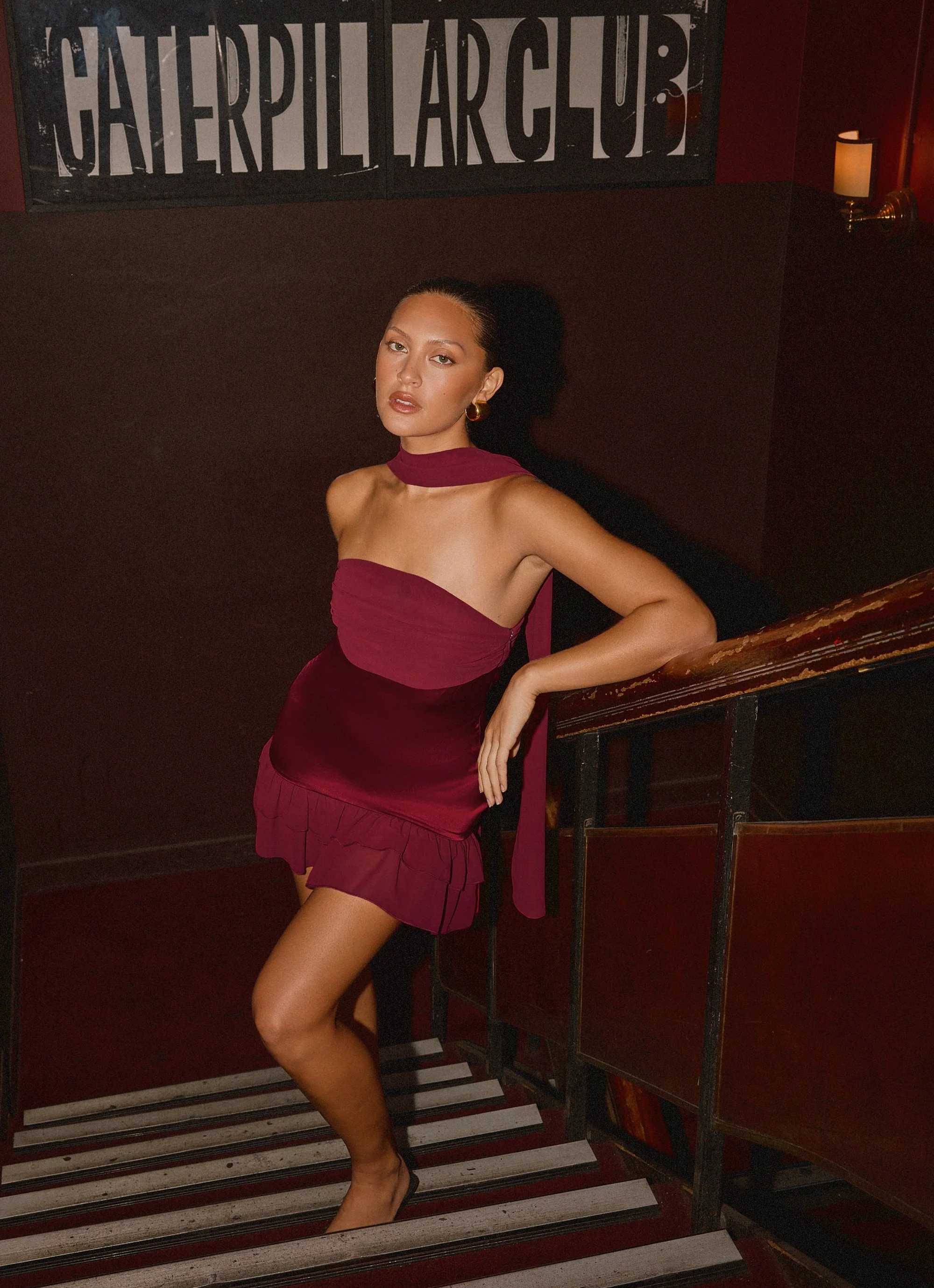 Manon Scarf Mini Dress - Deep Red - Image 5