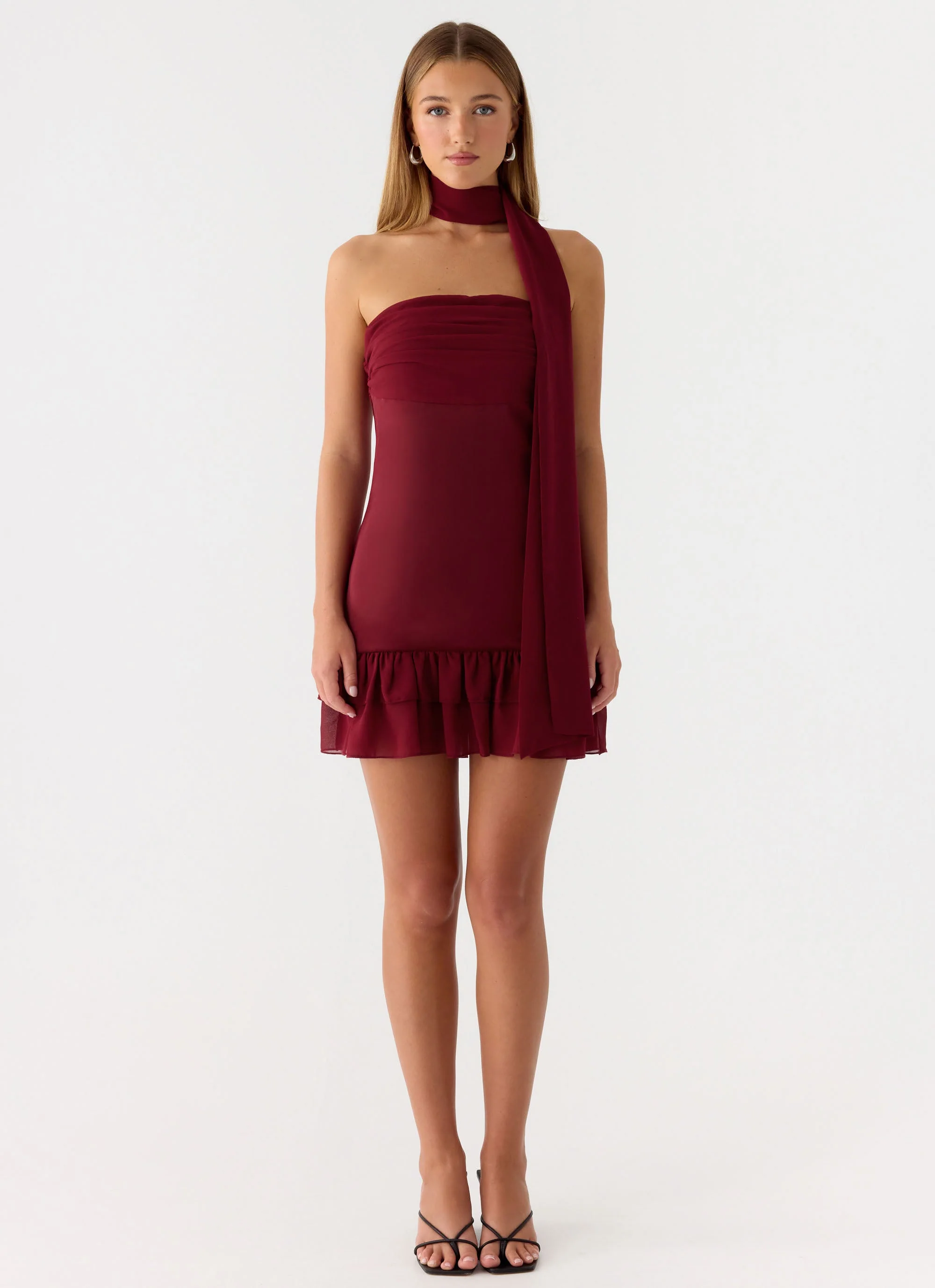 Manon Scarf Mini Dress - Deep Red - Image 6