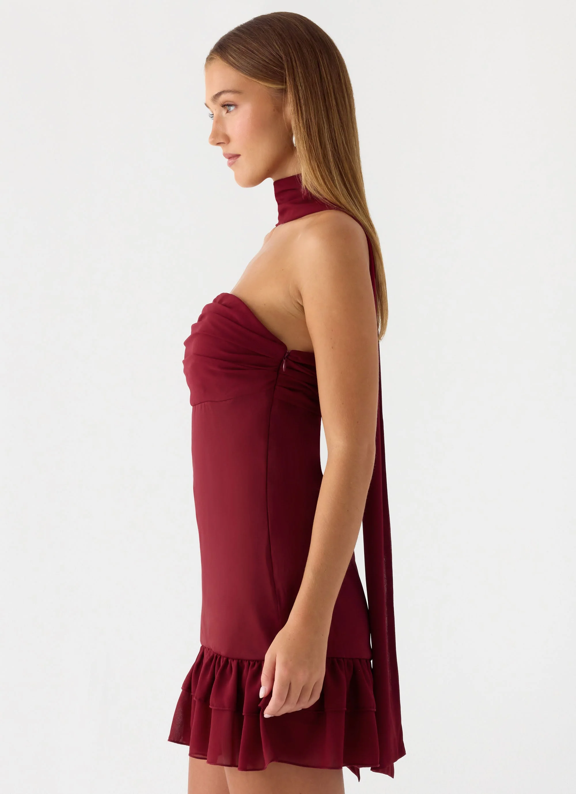 Manon Scarf Mini Dress - Deep Red - Image 7