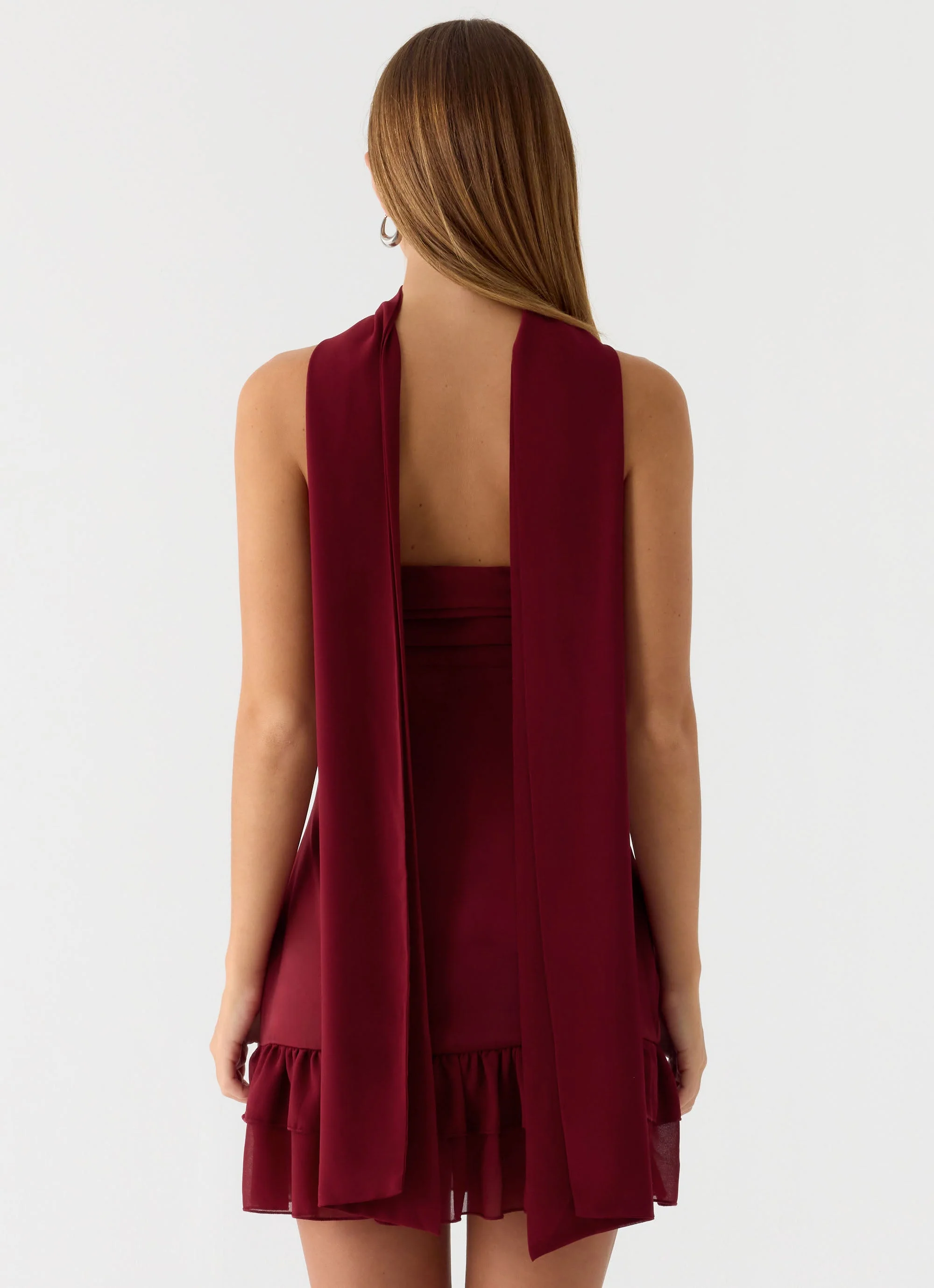 Manon Scarf Mini Dress - Deep Red - Image 8