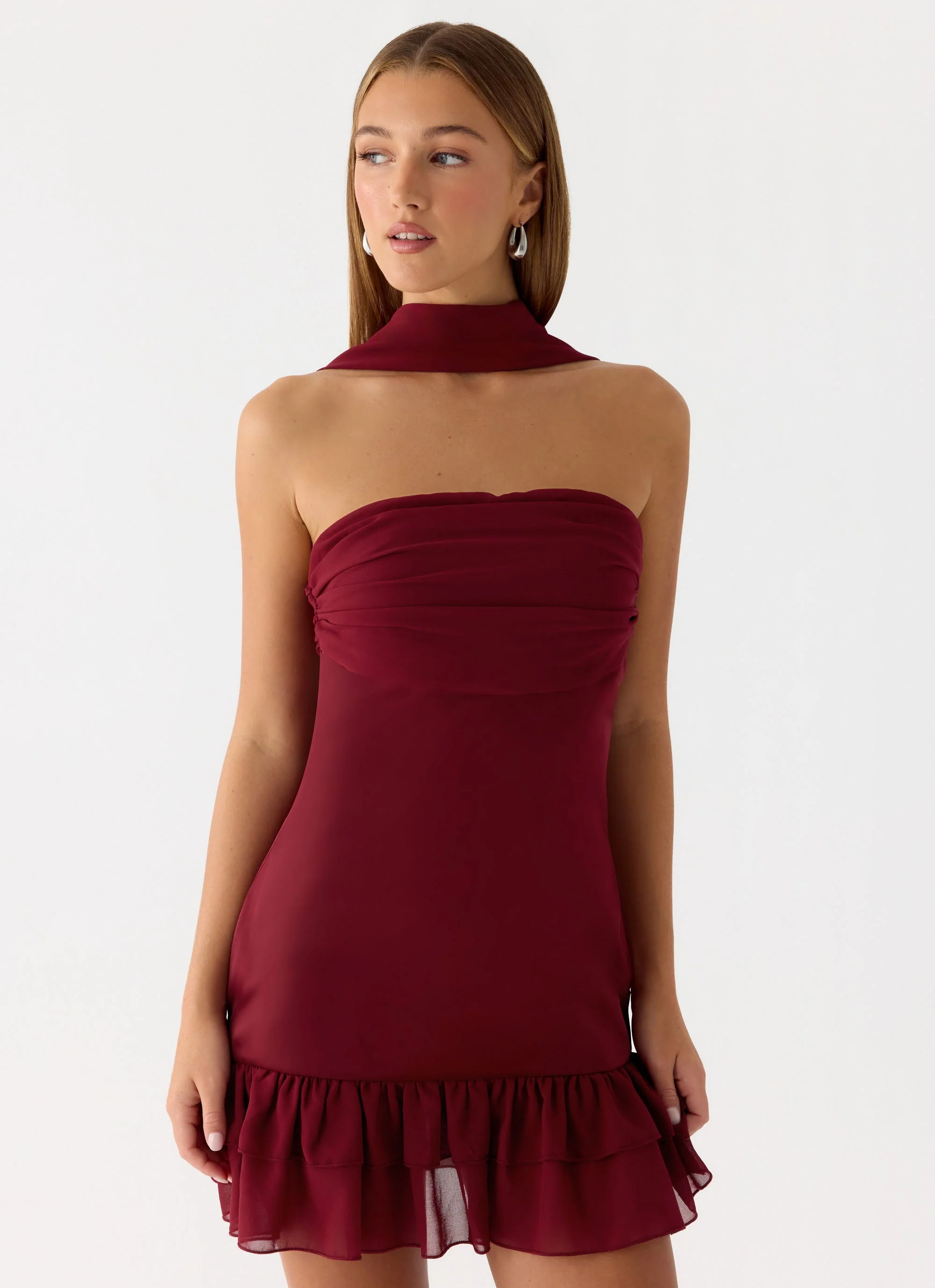 Manon Scarf Mini Dress - Deep Red - Image 9