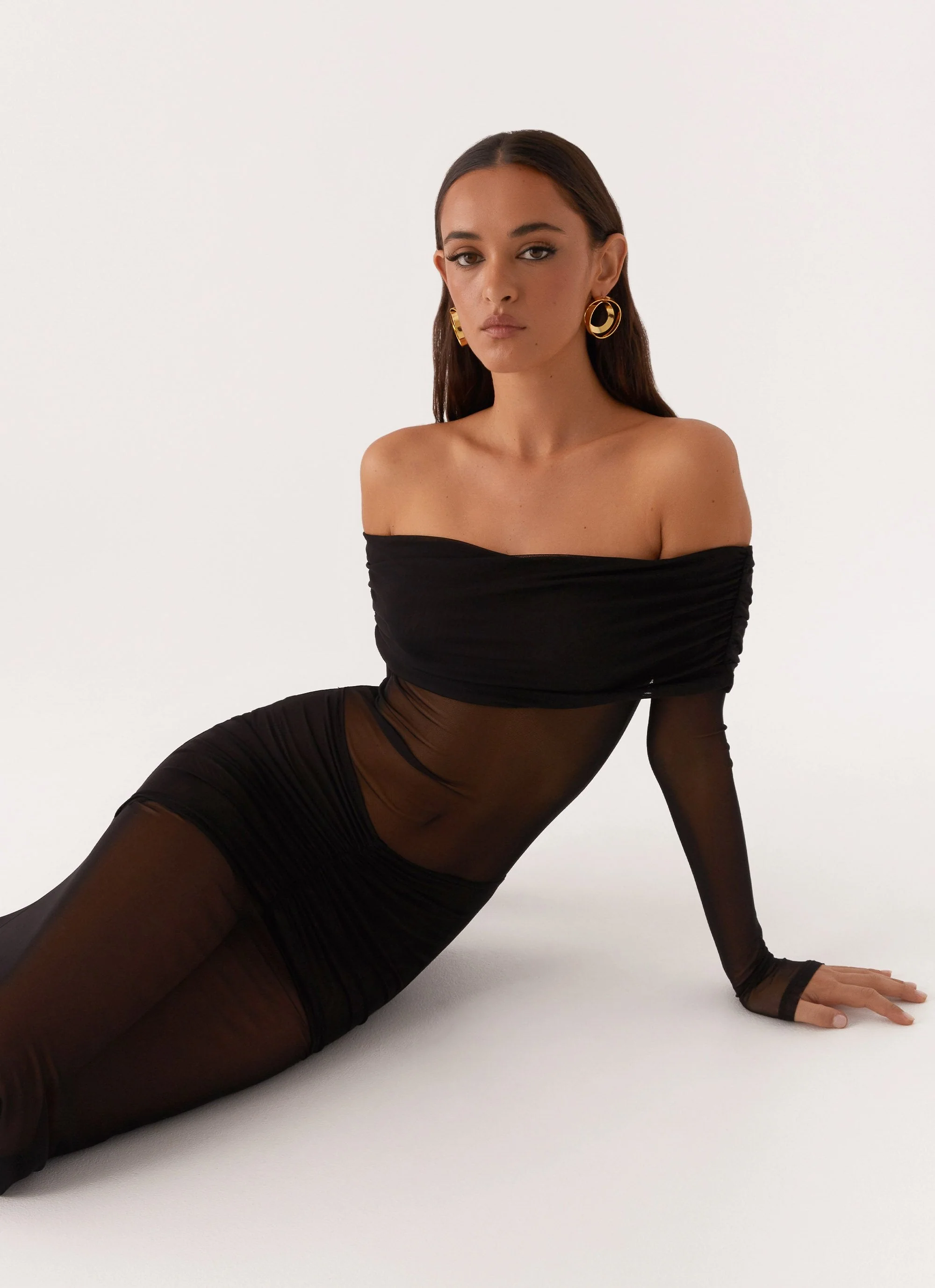 Maren Off Shoulder Maxi Dress - Black - Image 5