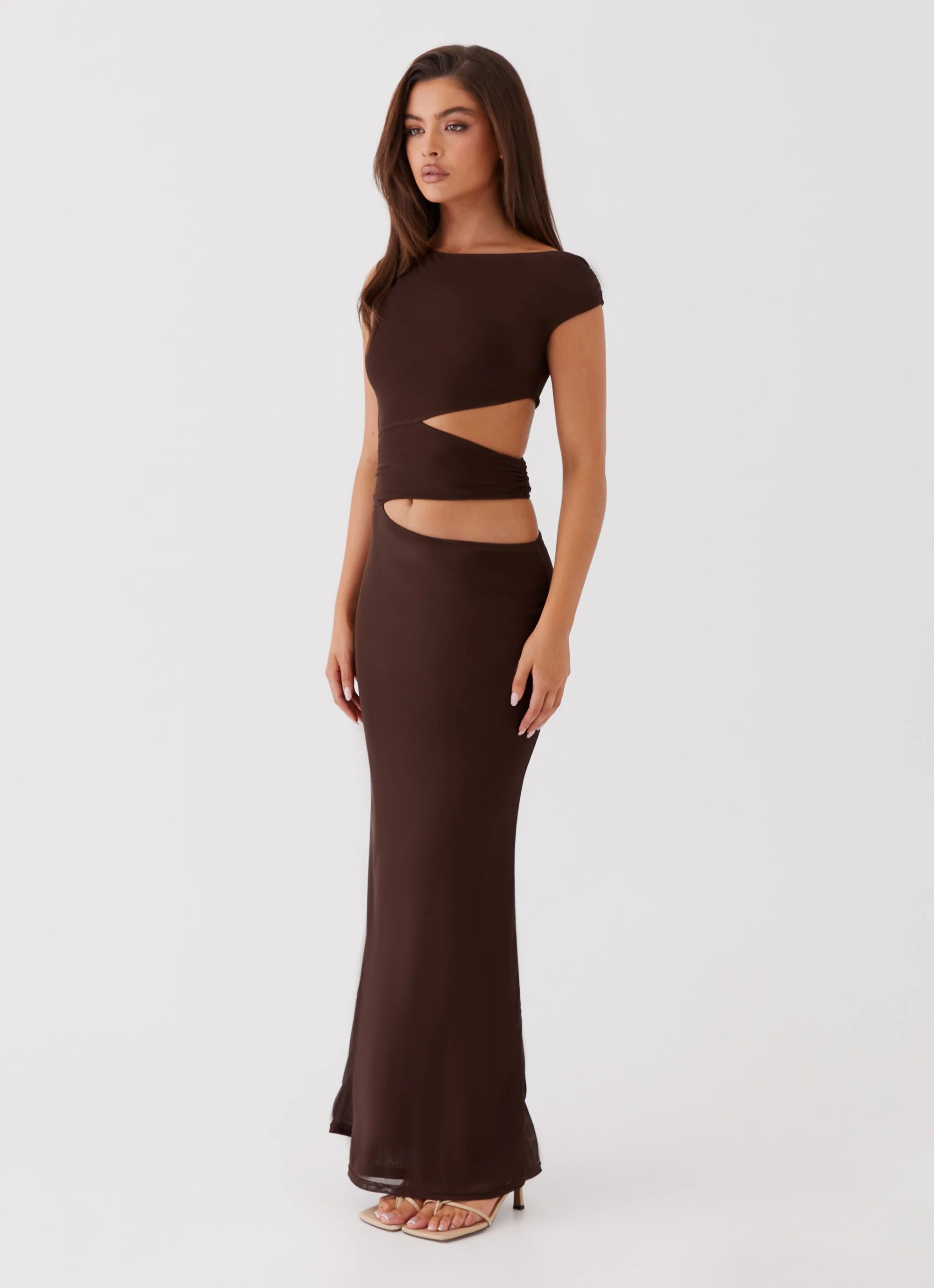 Margot One Shoulder Maxi Dress - Chocolate - Image 4