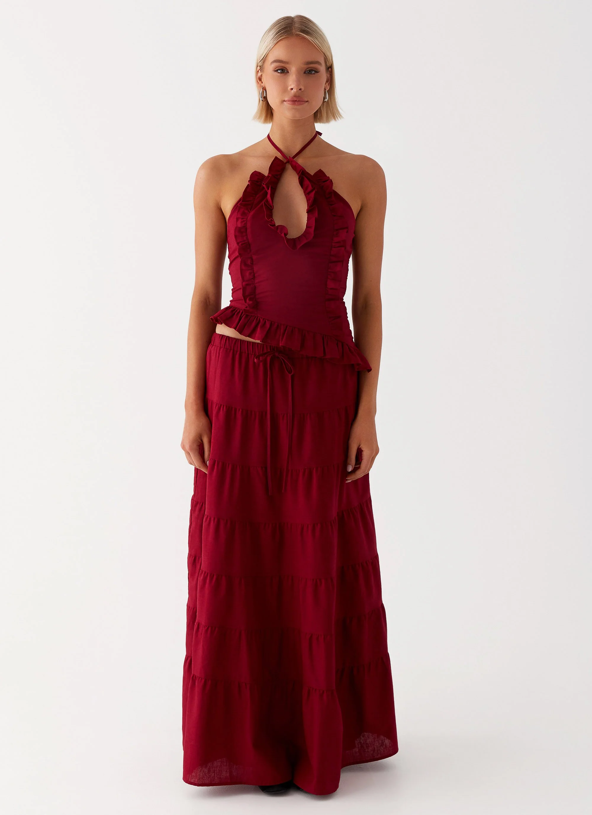Mariella Linen Maxi Skirt - Maroon - Image 2