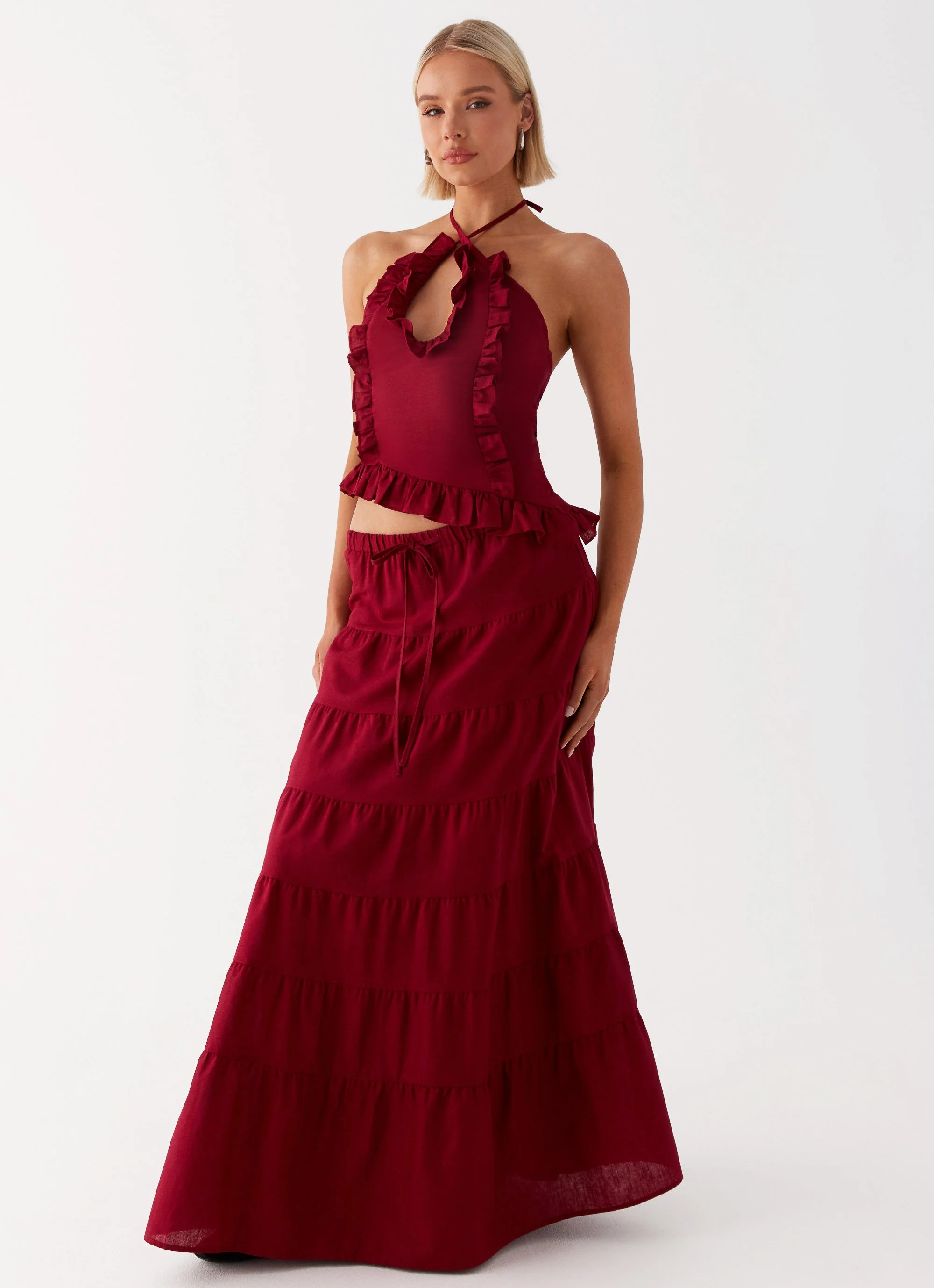 Mariella Linen Maxi Skirt - Maroon - Image 6