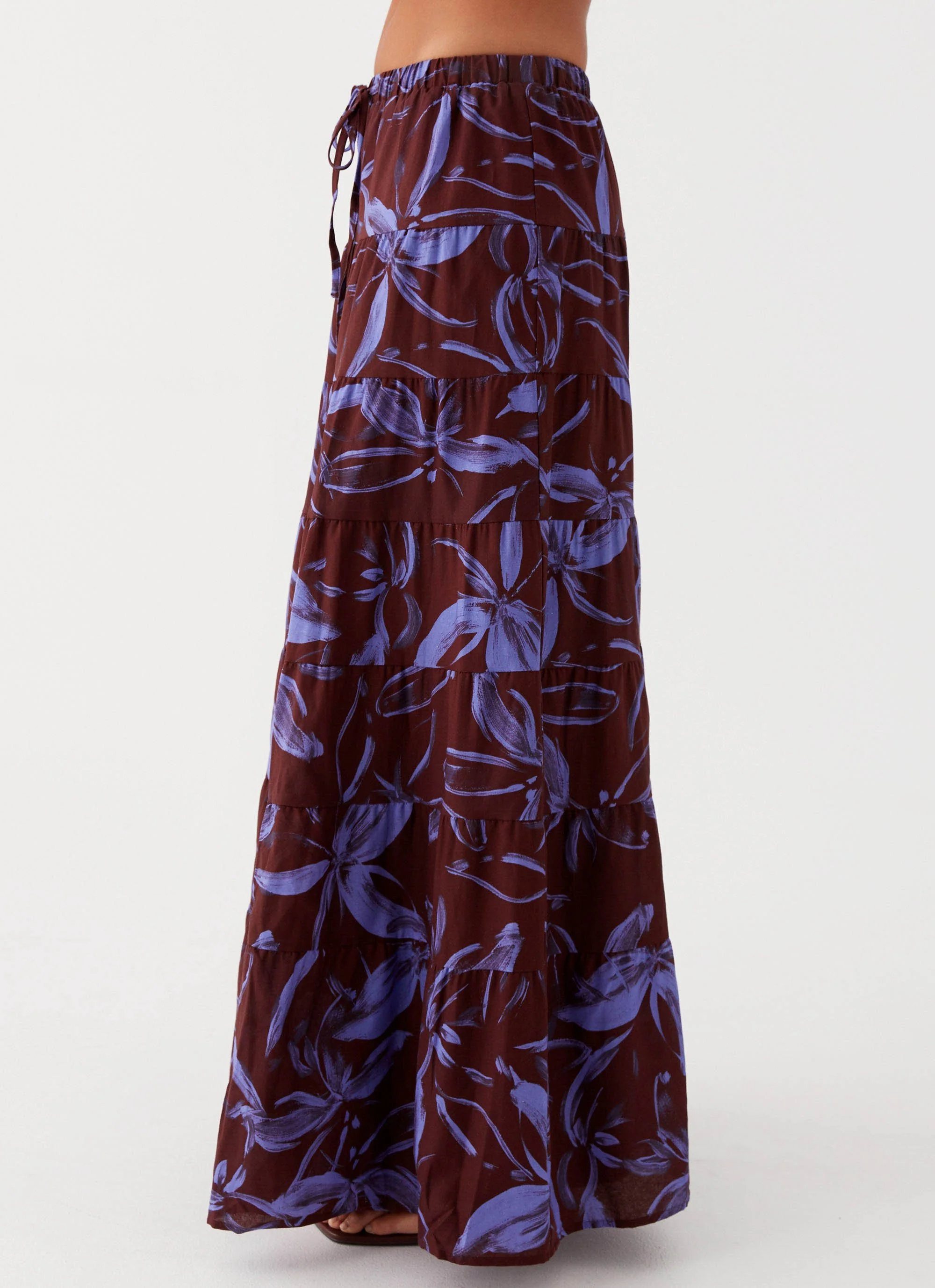 Mariella Linen Maxi Skirt - Purple Brown Floral - Image 4