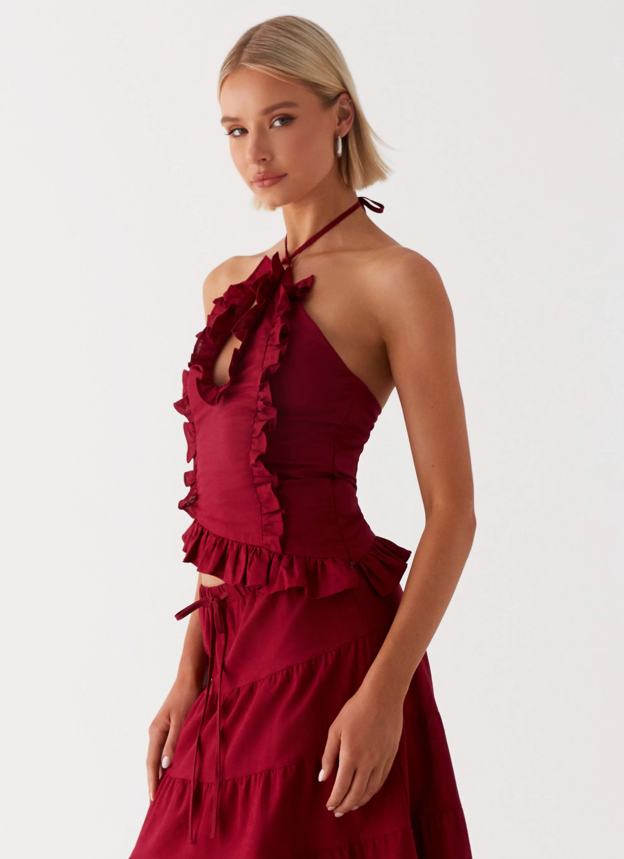 Mariella Linen Top - Maroon - Image 3