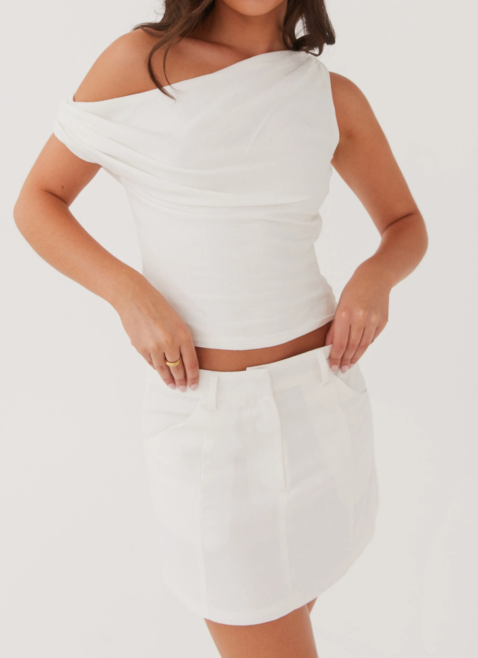 Marissa Linen Mini Skirt - White - Image 6
