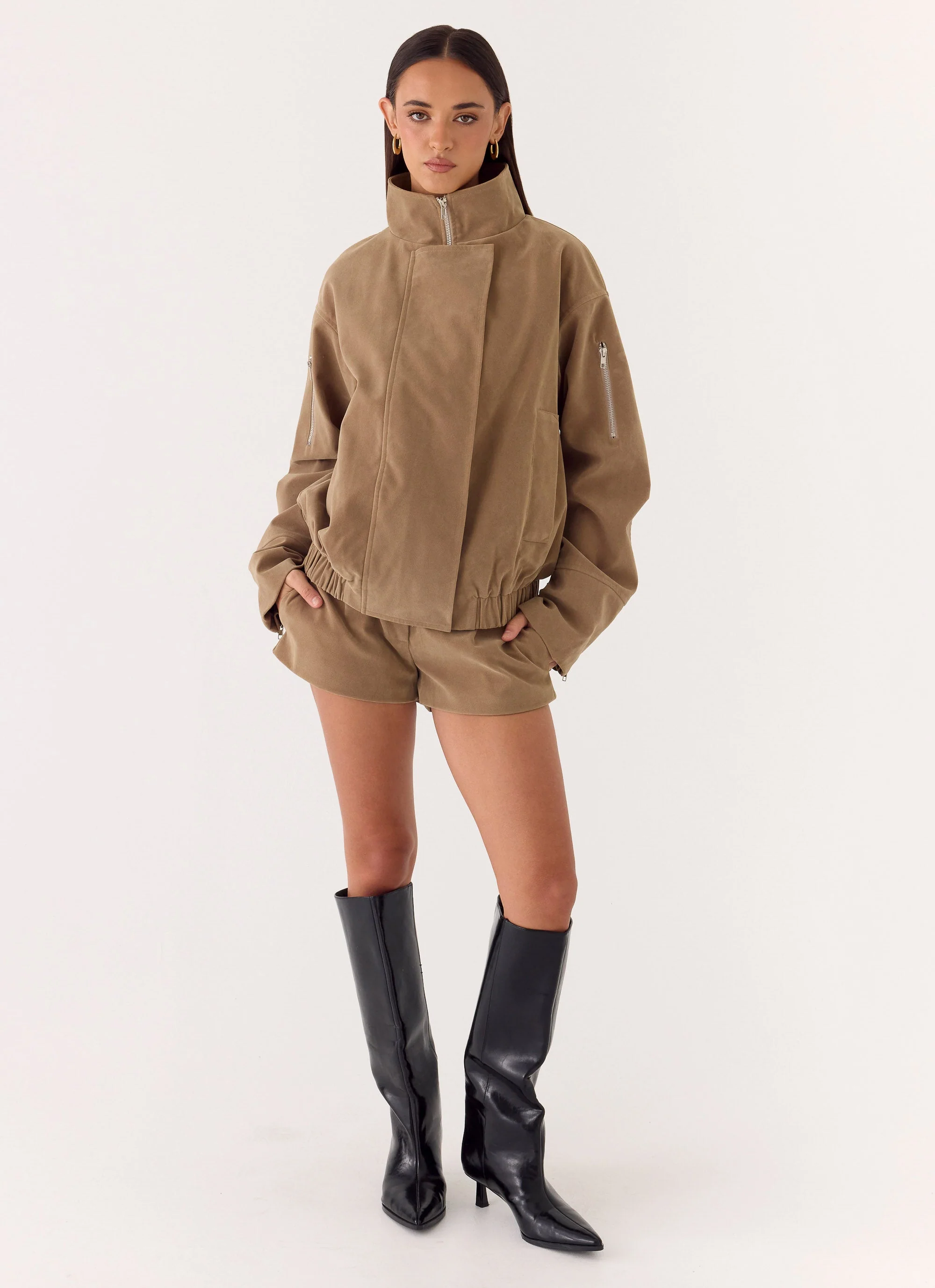 Marlow Faux Suede Jacket - Taupe - Image 3
