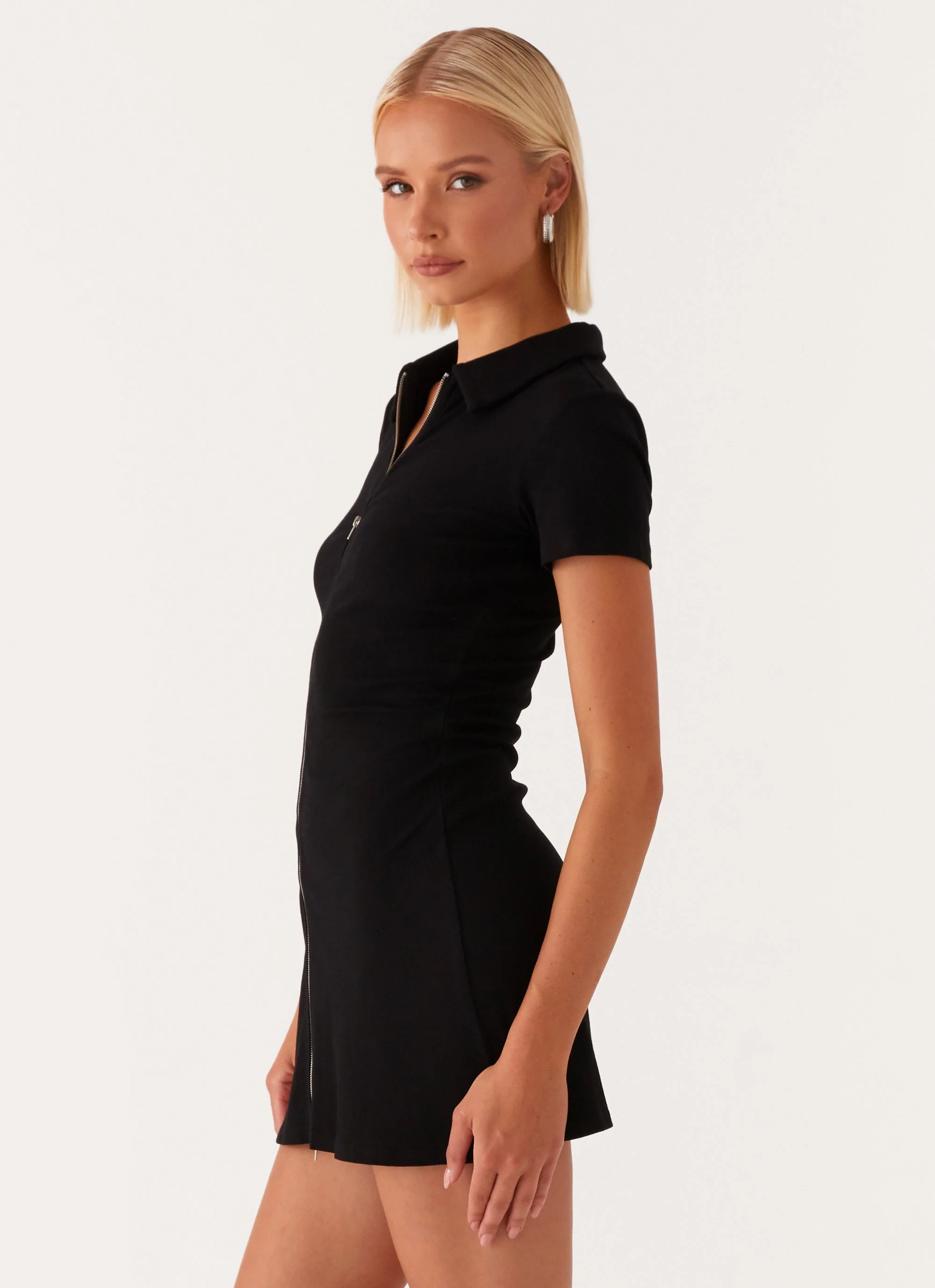 Matter Of Time Zip Front Mini Dress - Black - Image 3