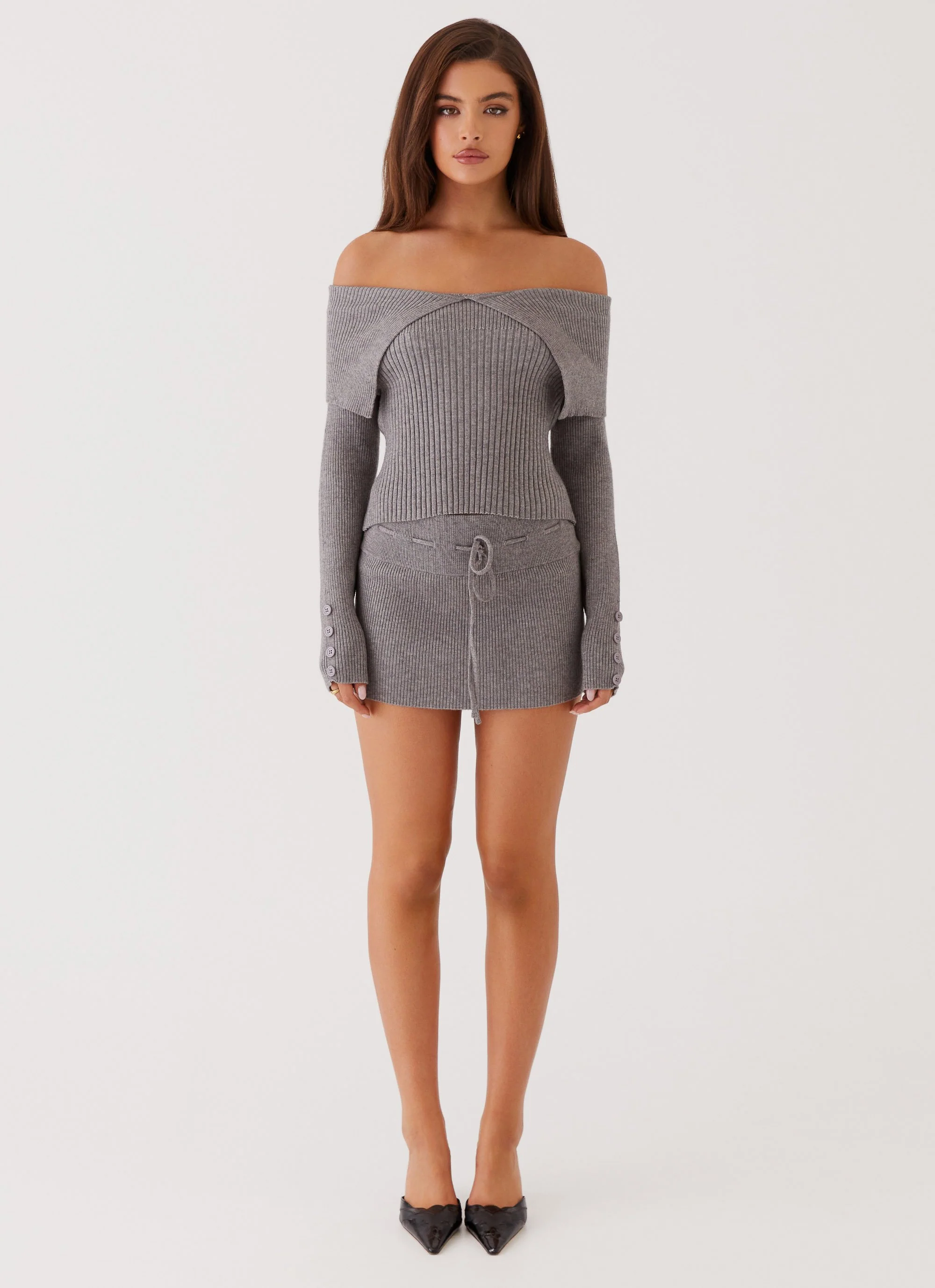 Maura Low Rise Mini Skirt - Charcoal - Image 3
