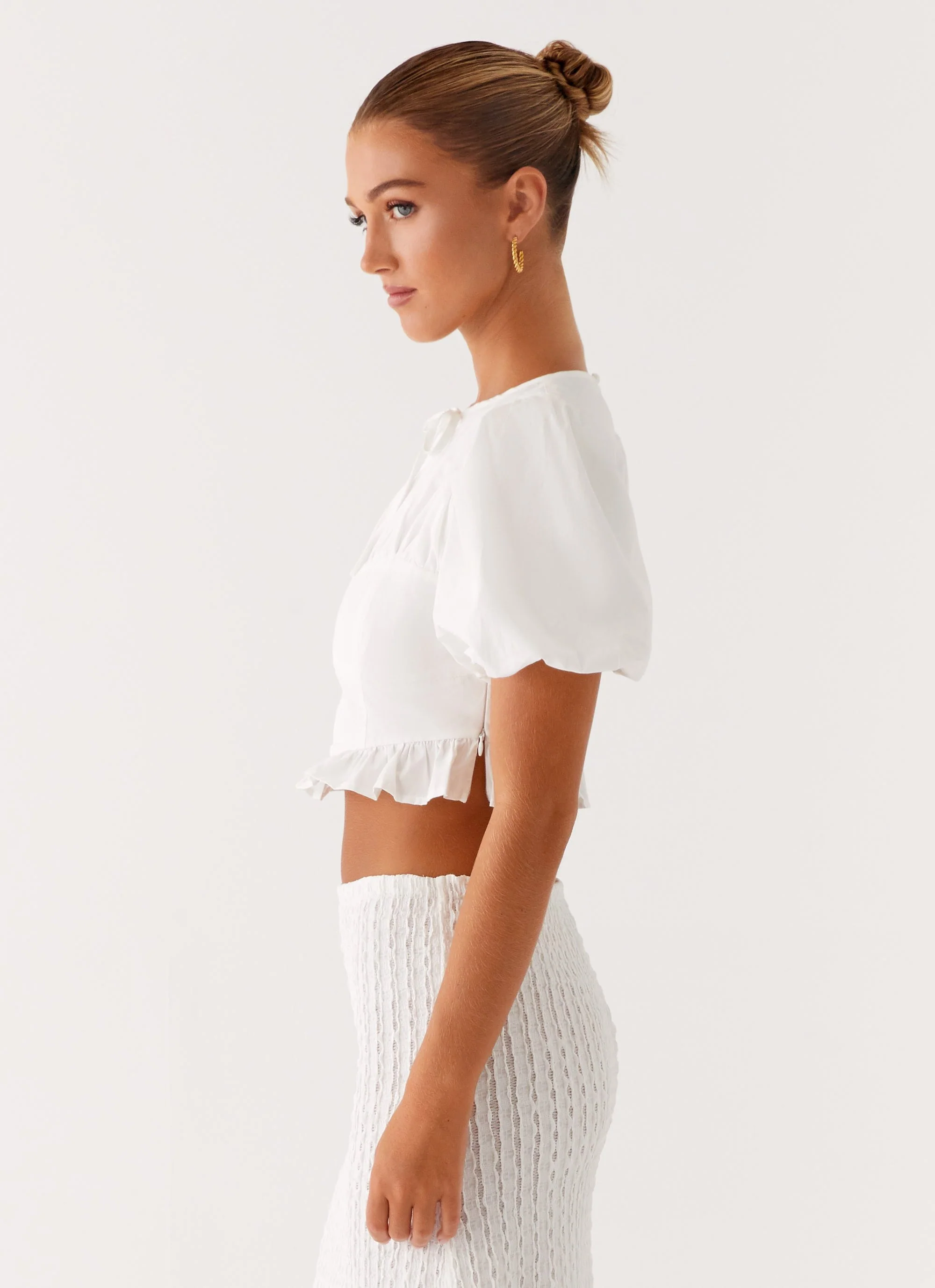 Megan Balloon Sleeve Top - White - Image 3