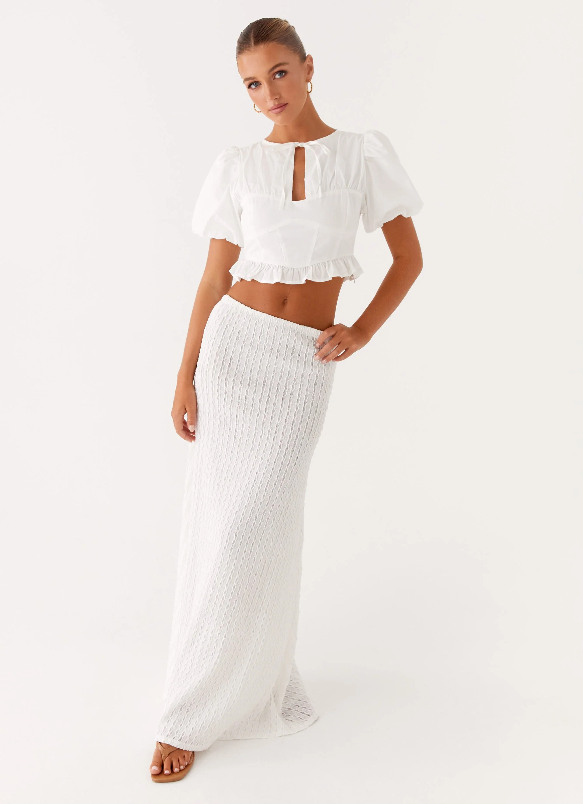 Megan Balloon Sleeve Top - White - Image 5