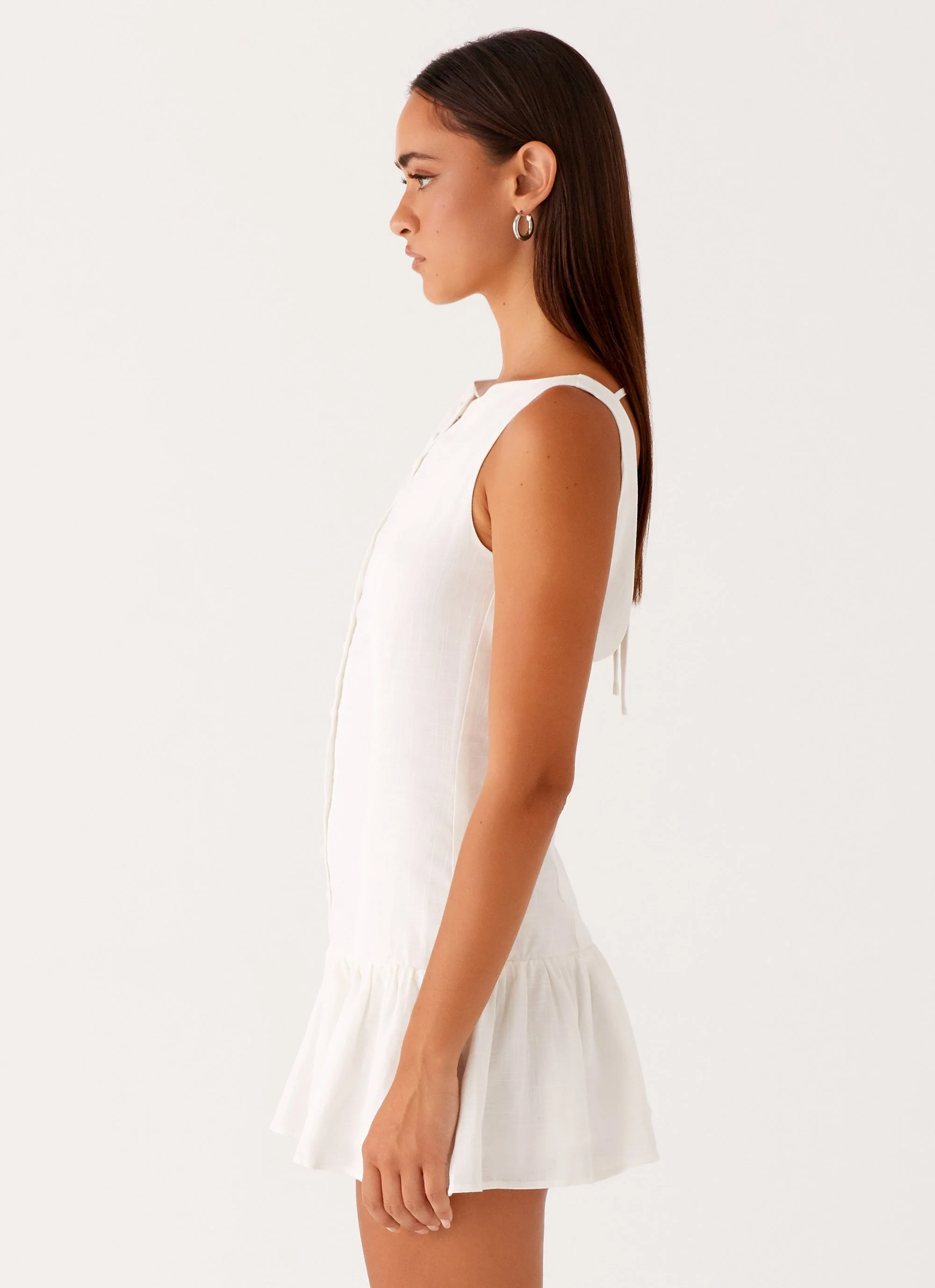 Meggie Linen Mini Dress - White - Image 3