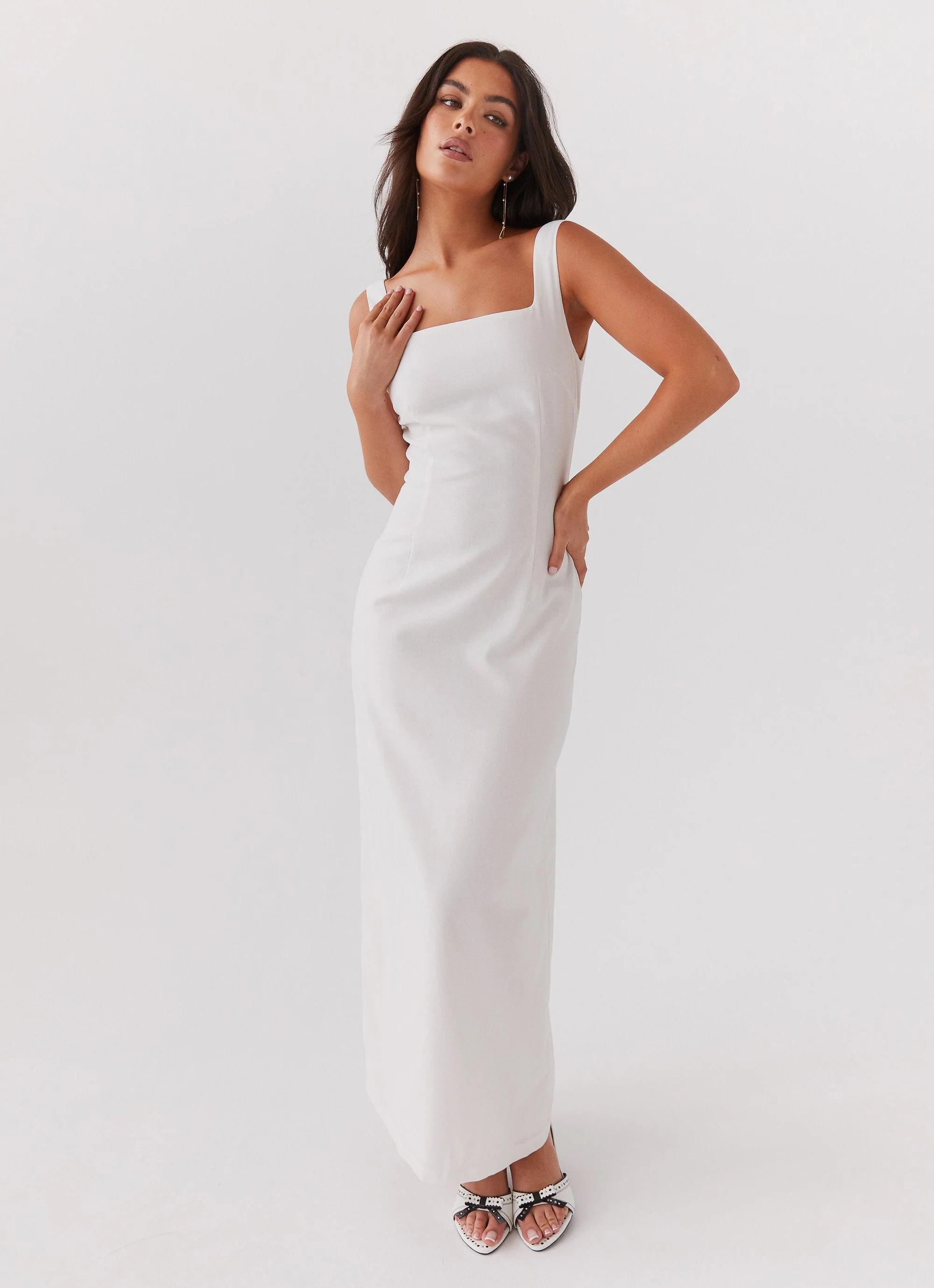 Melina Linen Maxi Dress - White - Image 5