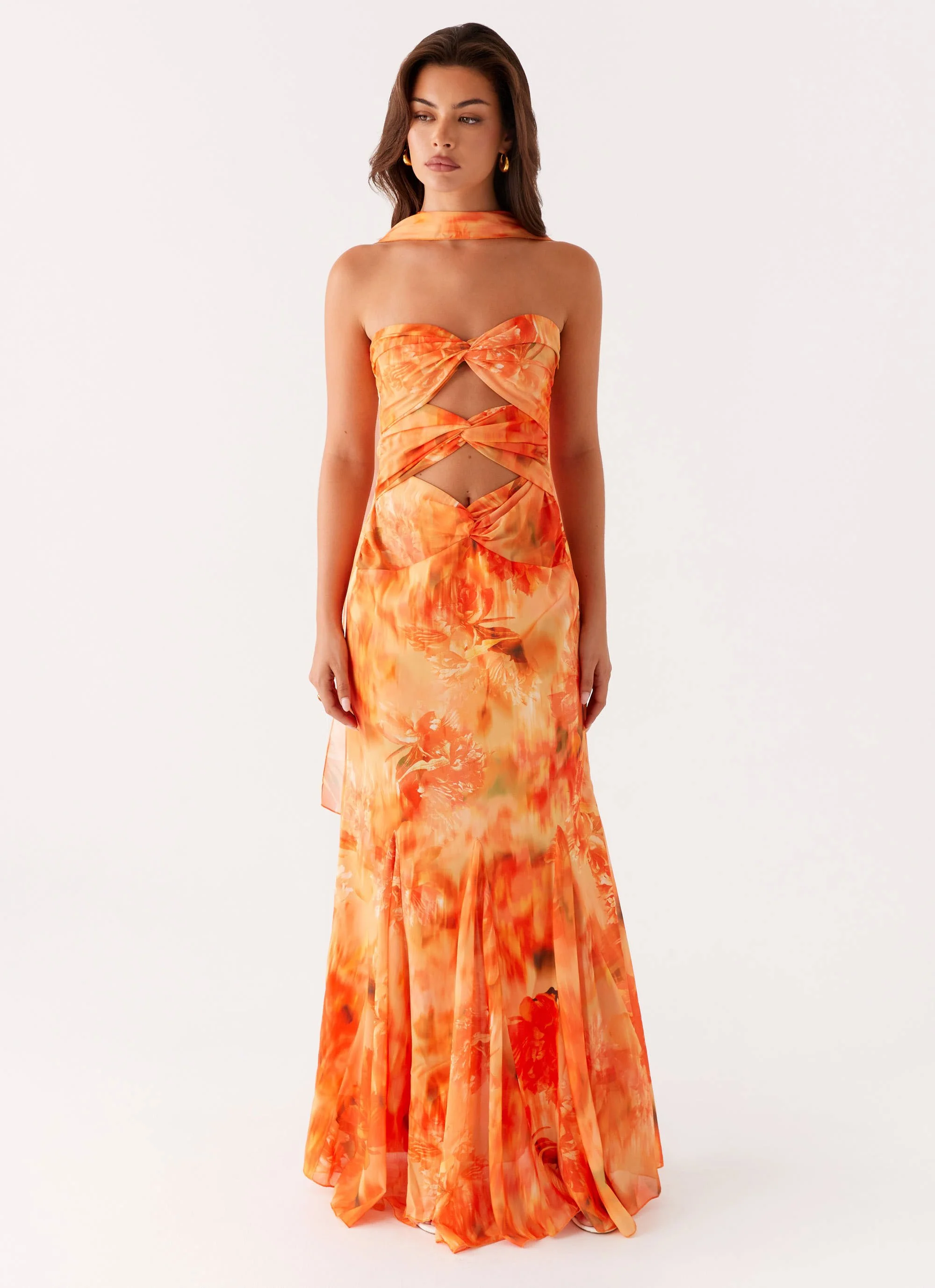 Melrose Satin Chiffon Maxi Dress - Sunset Floral - Image 4