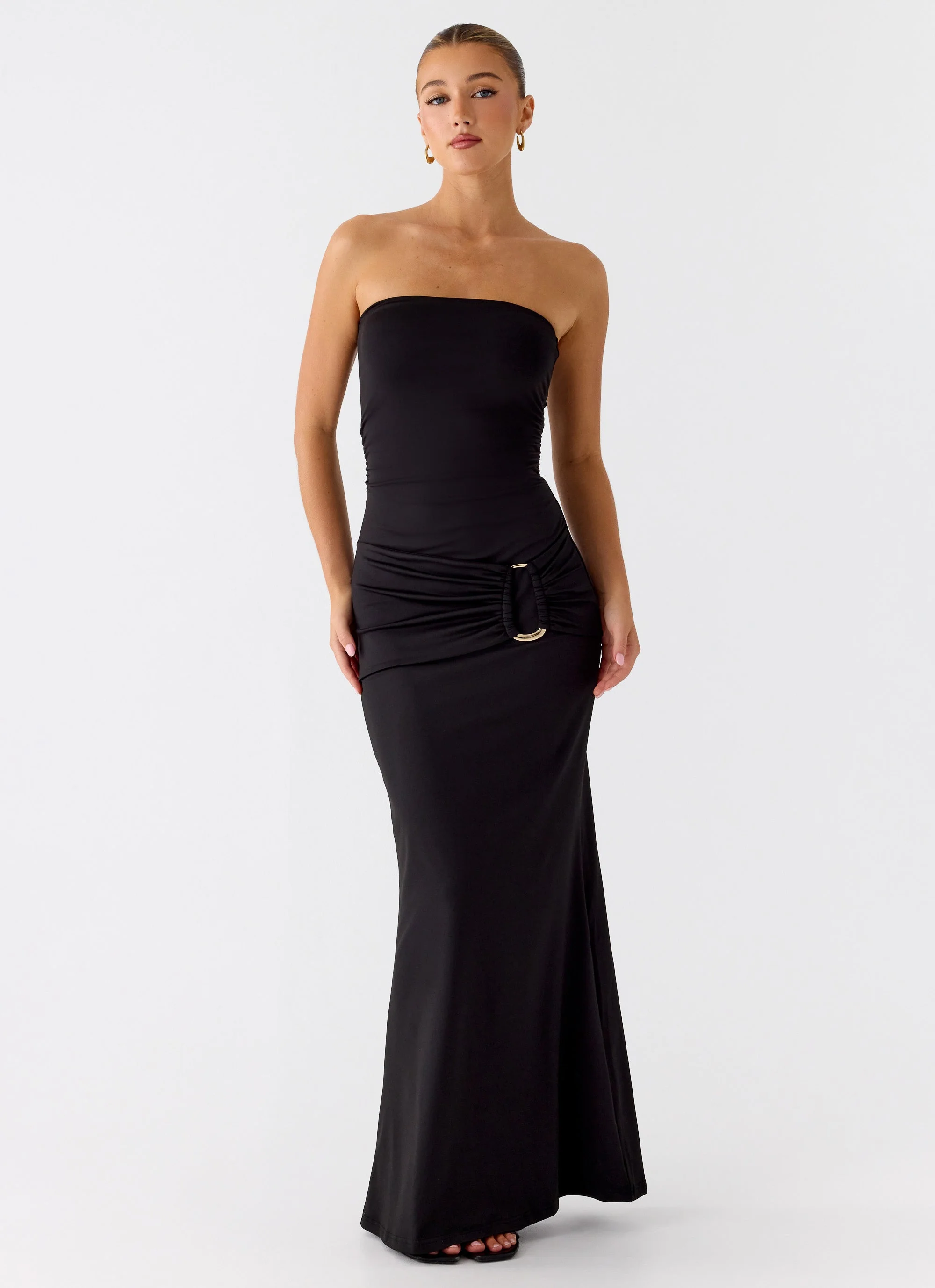 Metal Heart Strapless Maxi Dress - Black - Image 4