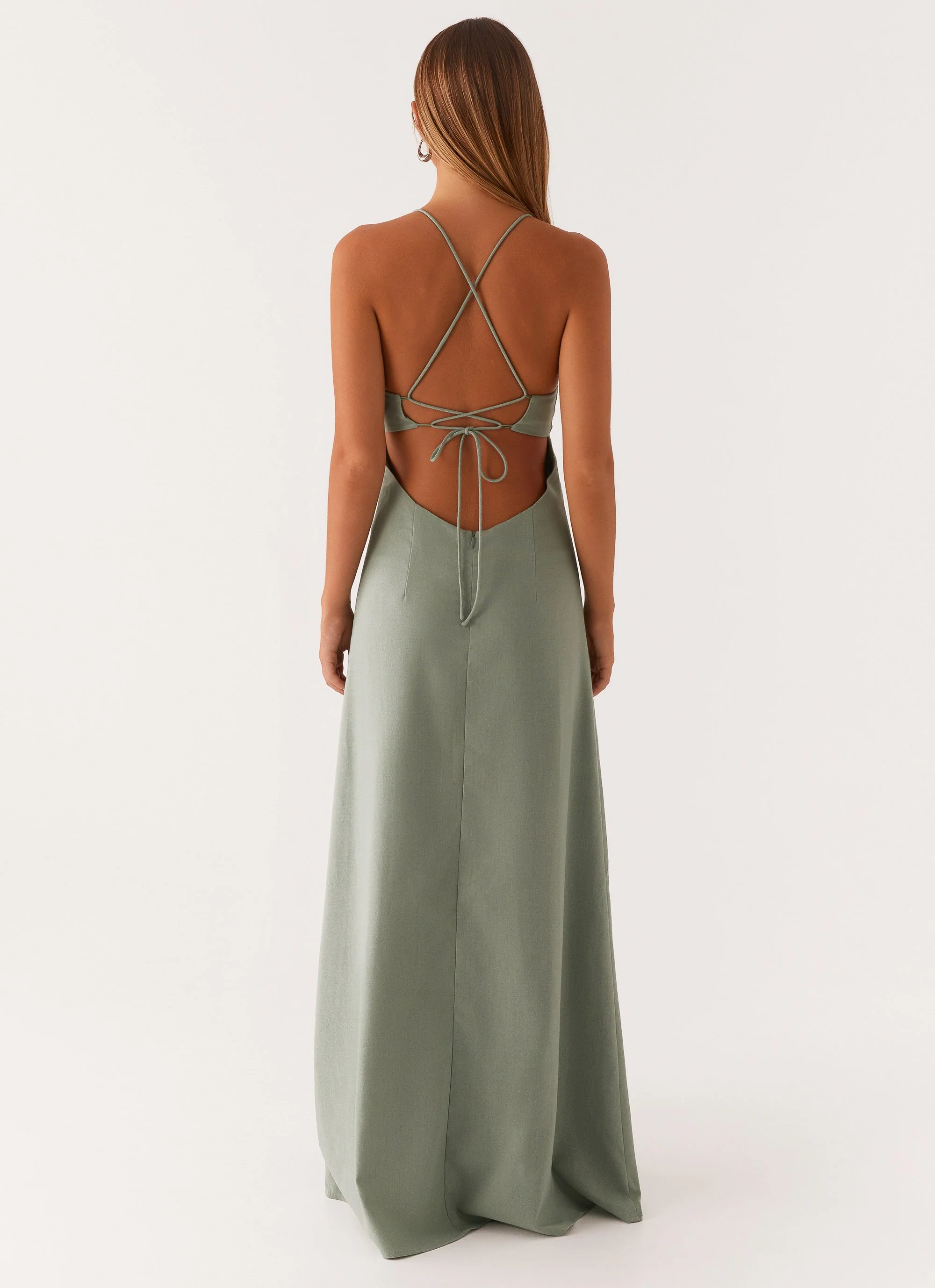 Middle Ground Linen Maxi Dress - Sage - Image 4