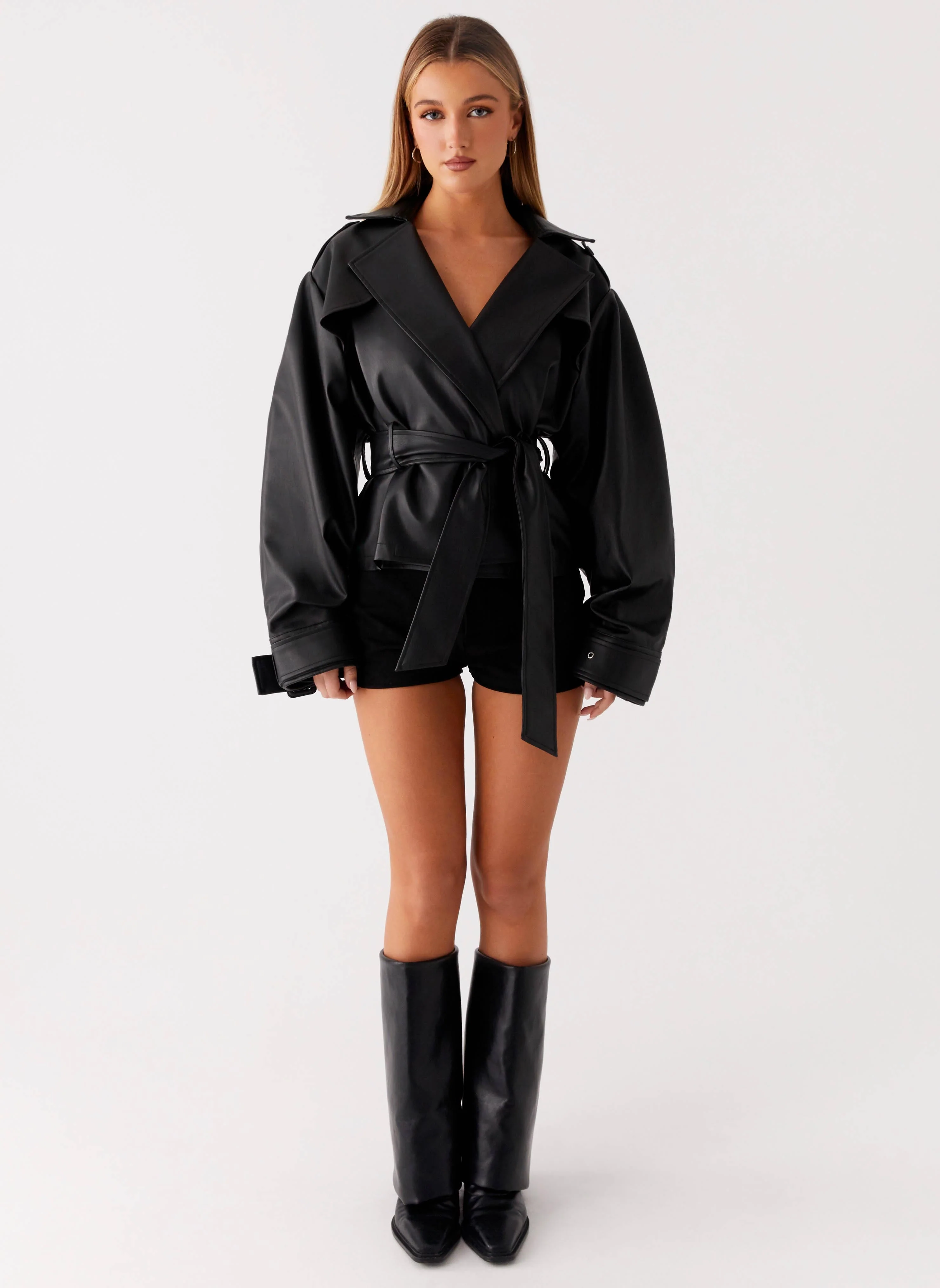 Midtown Faux Leather Trench - Black - Image 2