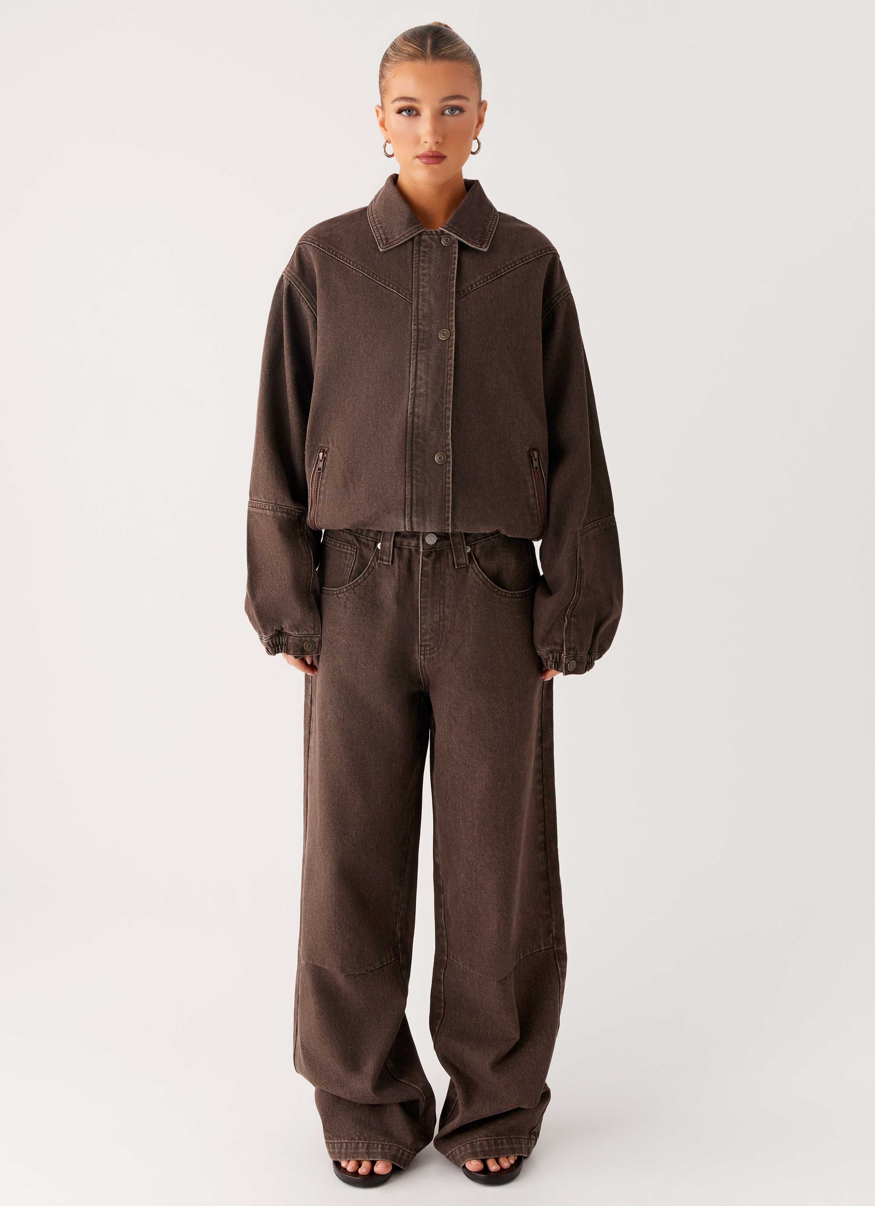 Midwest Washed Denim Bomber Jacket - Light Wash Chocolate - Image 2