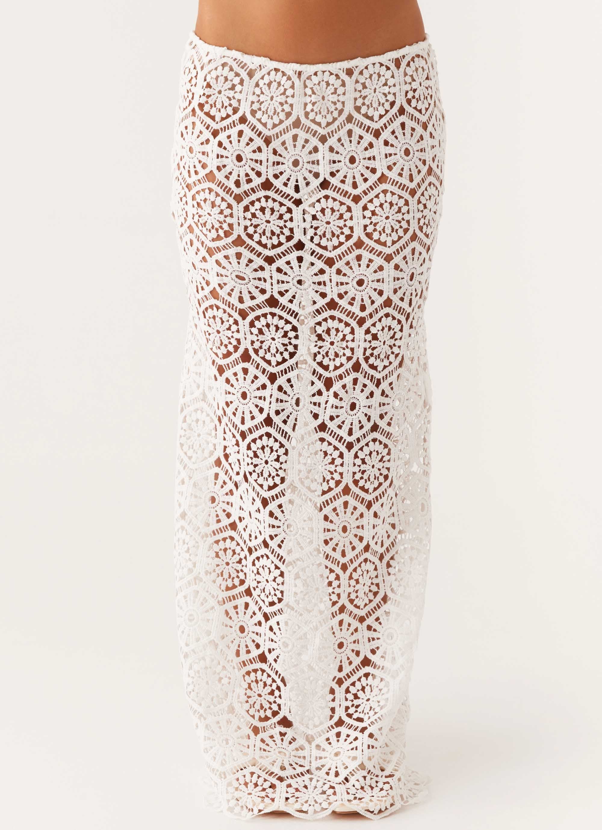 Mika Low Rise Crochet Maxi Skirt - White - Image 6