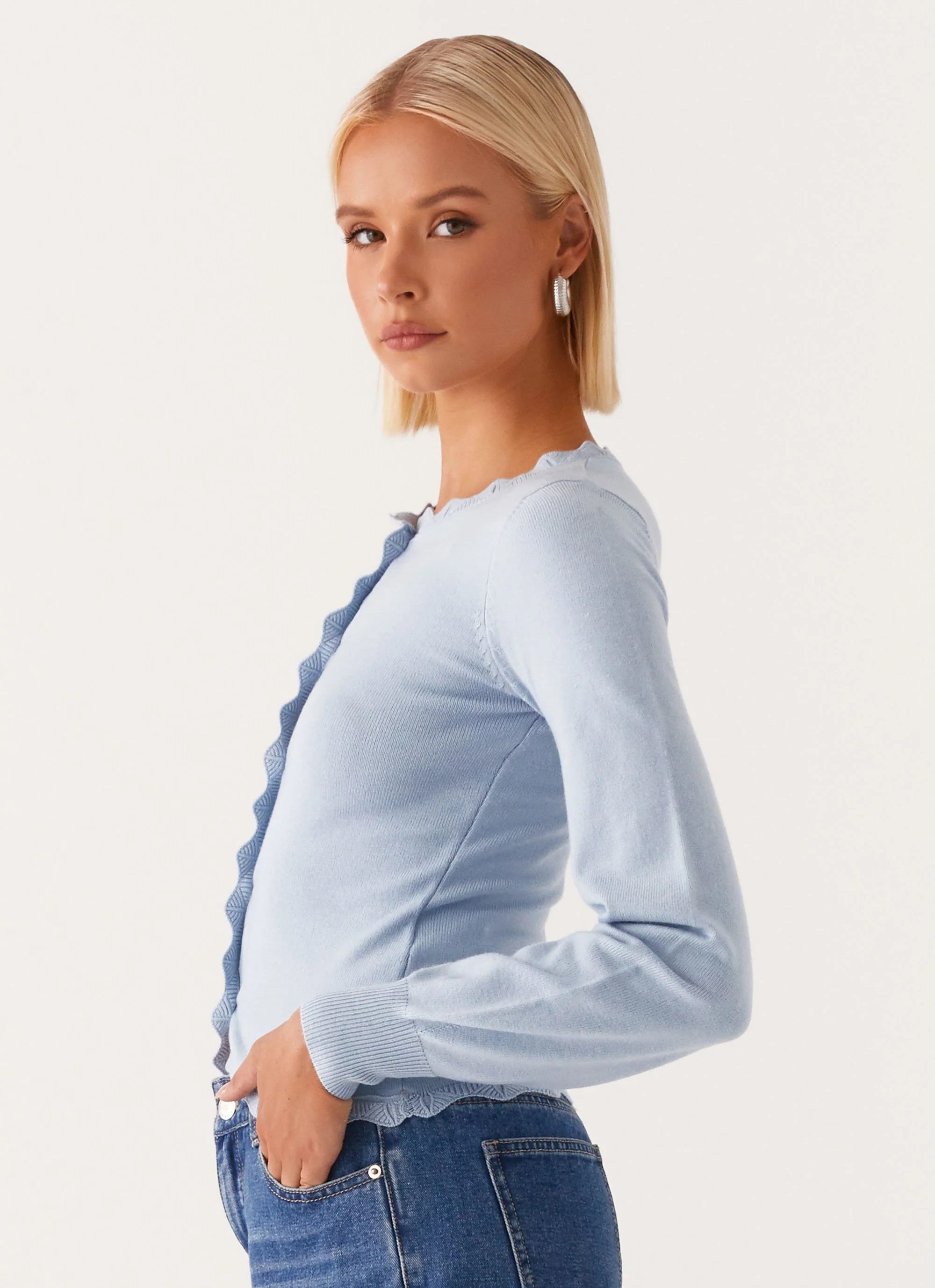Mikah Lace Trim Cardigan - Baby Blue - Image 3