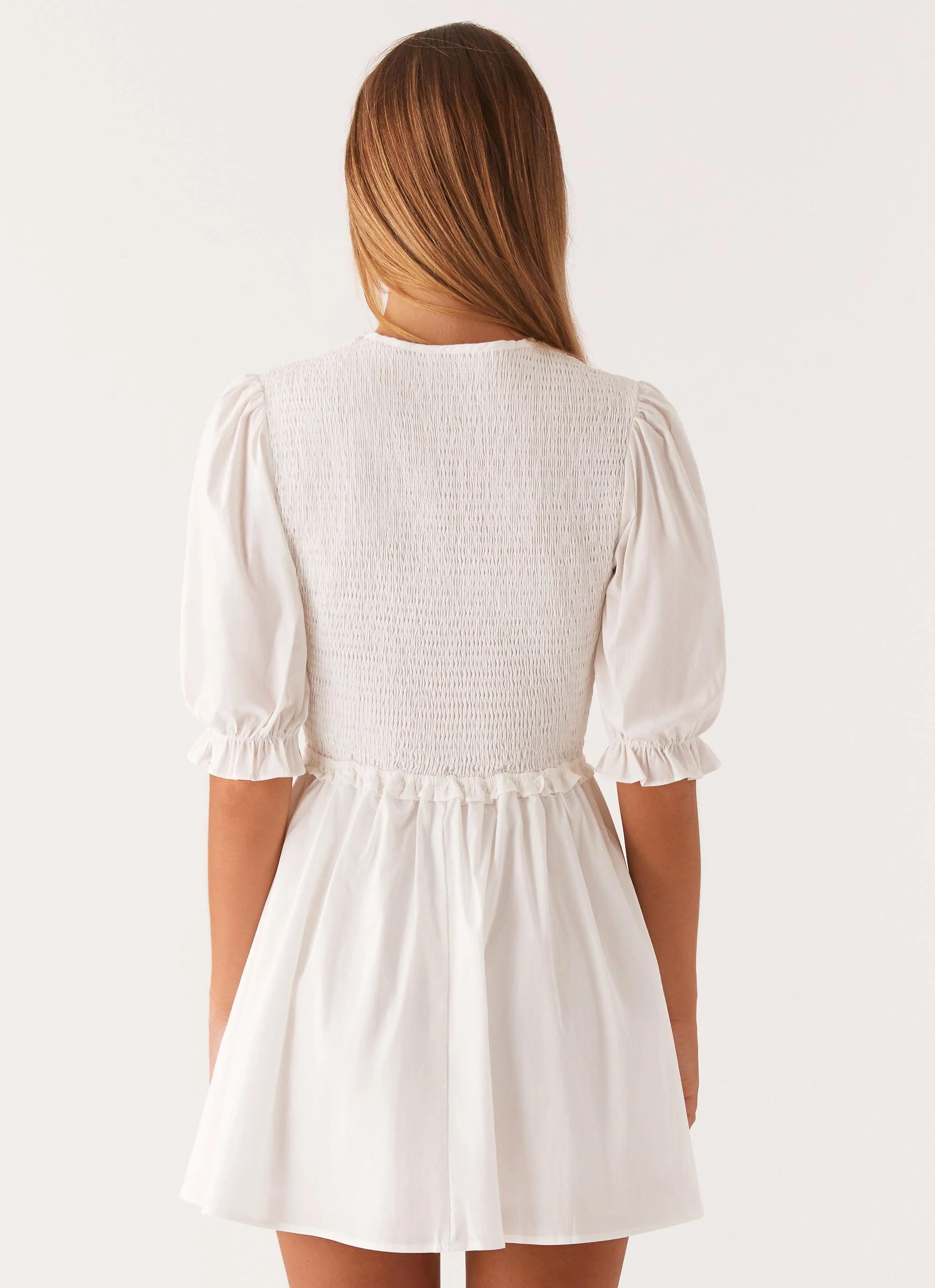 Milana Shirred Puff Sleeve Mini Dress - White - Image 4