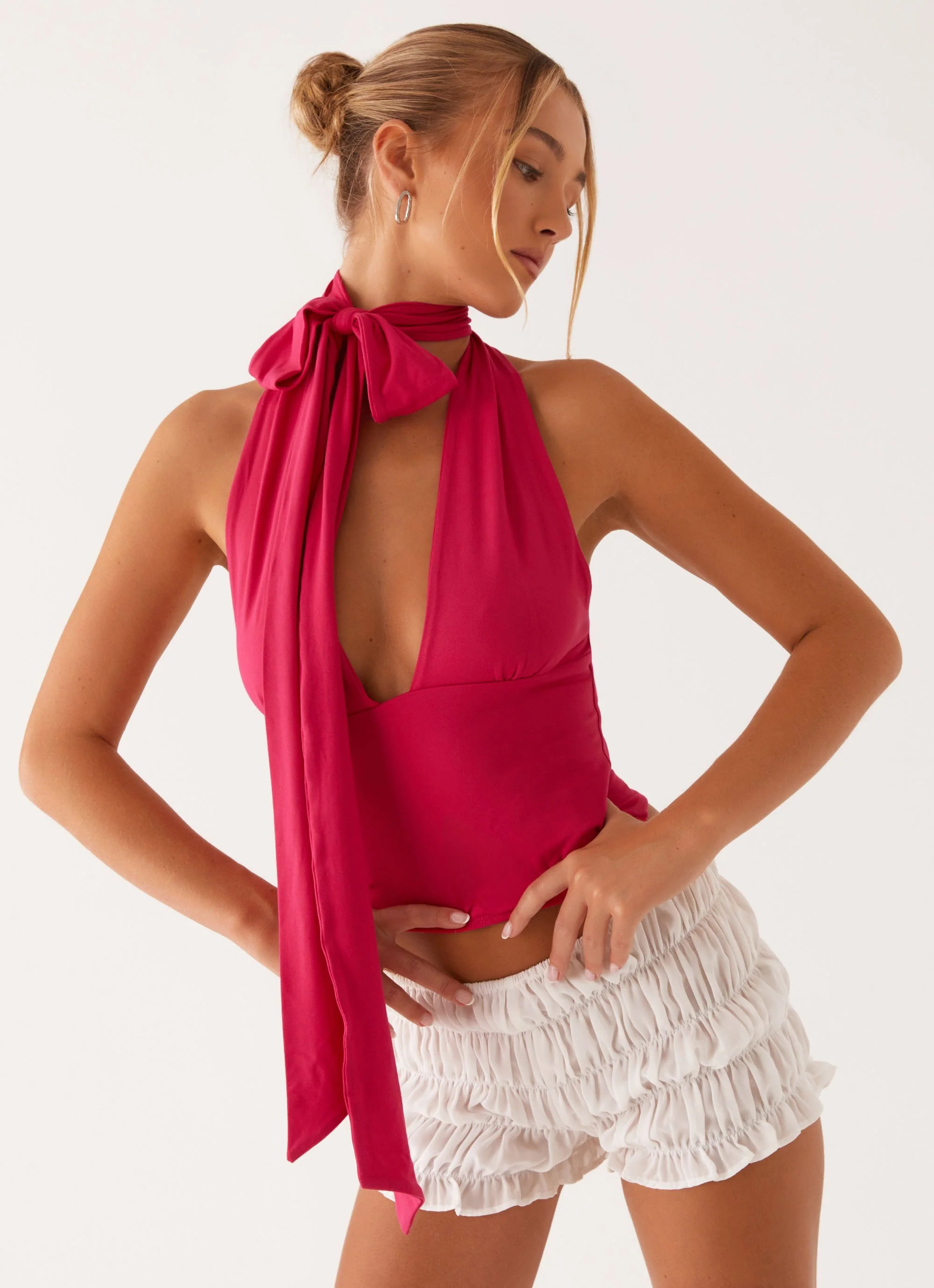 Milos Scarf Halter Neck Top - Fuchsia Pink - Image 6