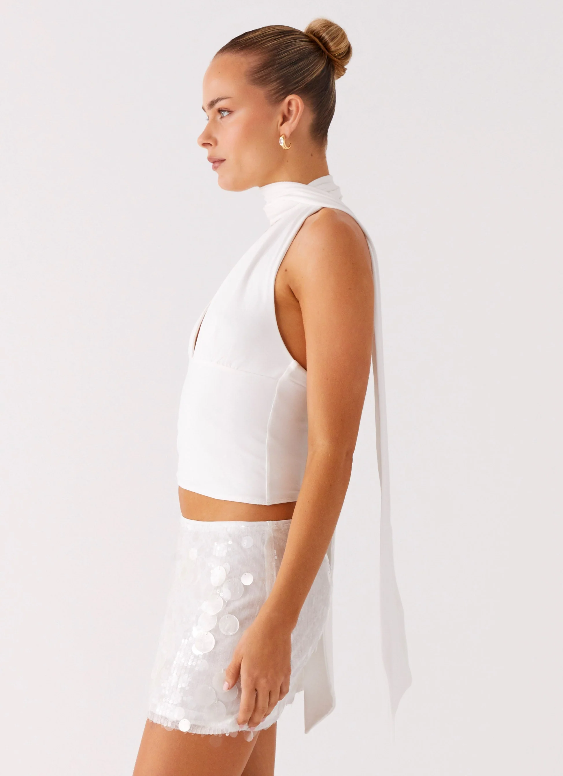 Milos Scarf Halter Neck Top - White - Image 2