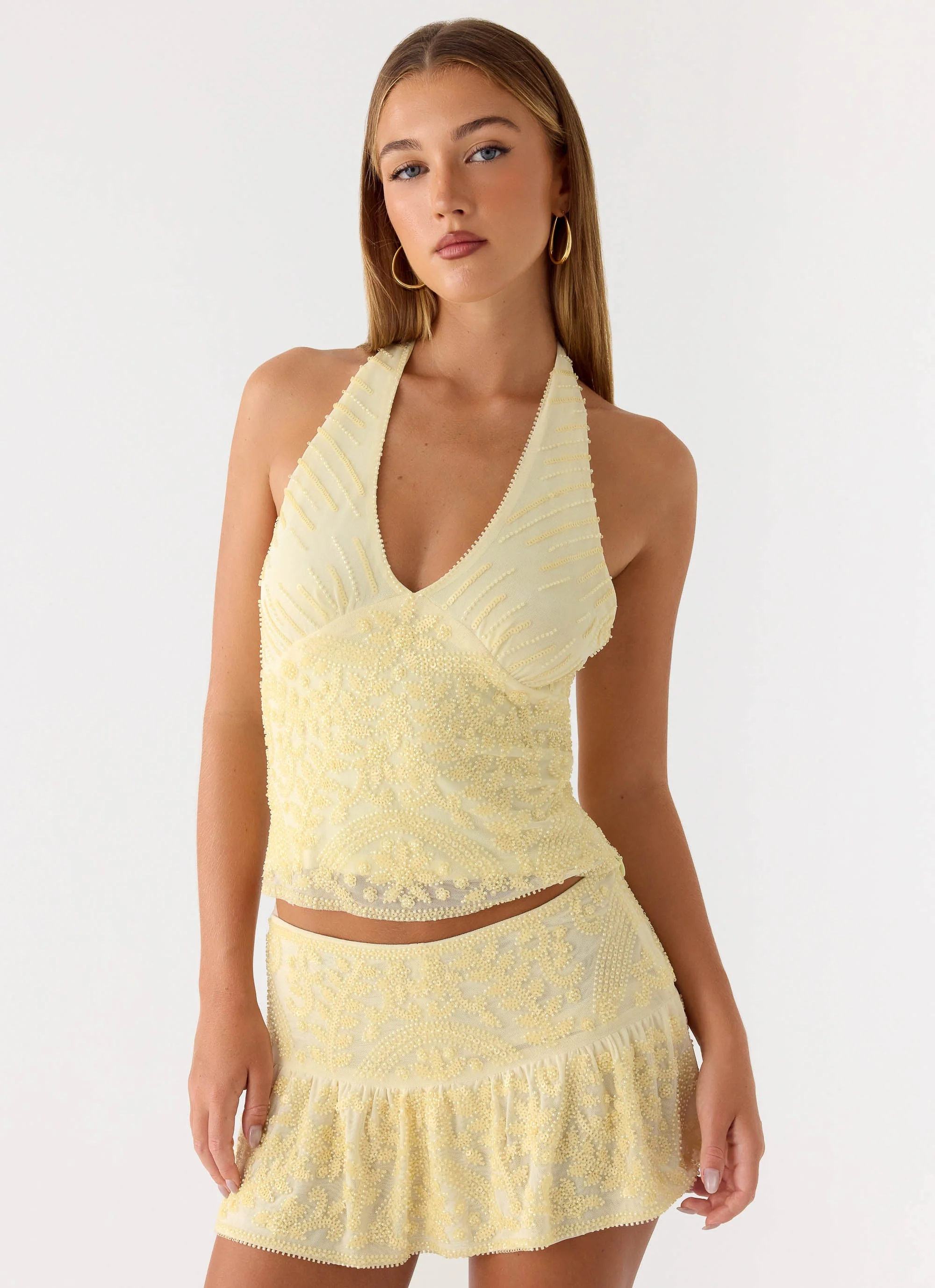 Mimi Beaded Mini Skort - Yellow - Image 6