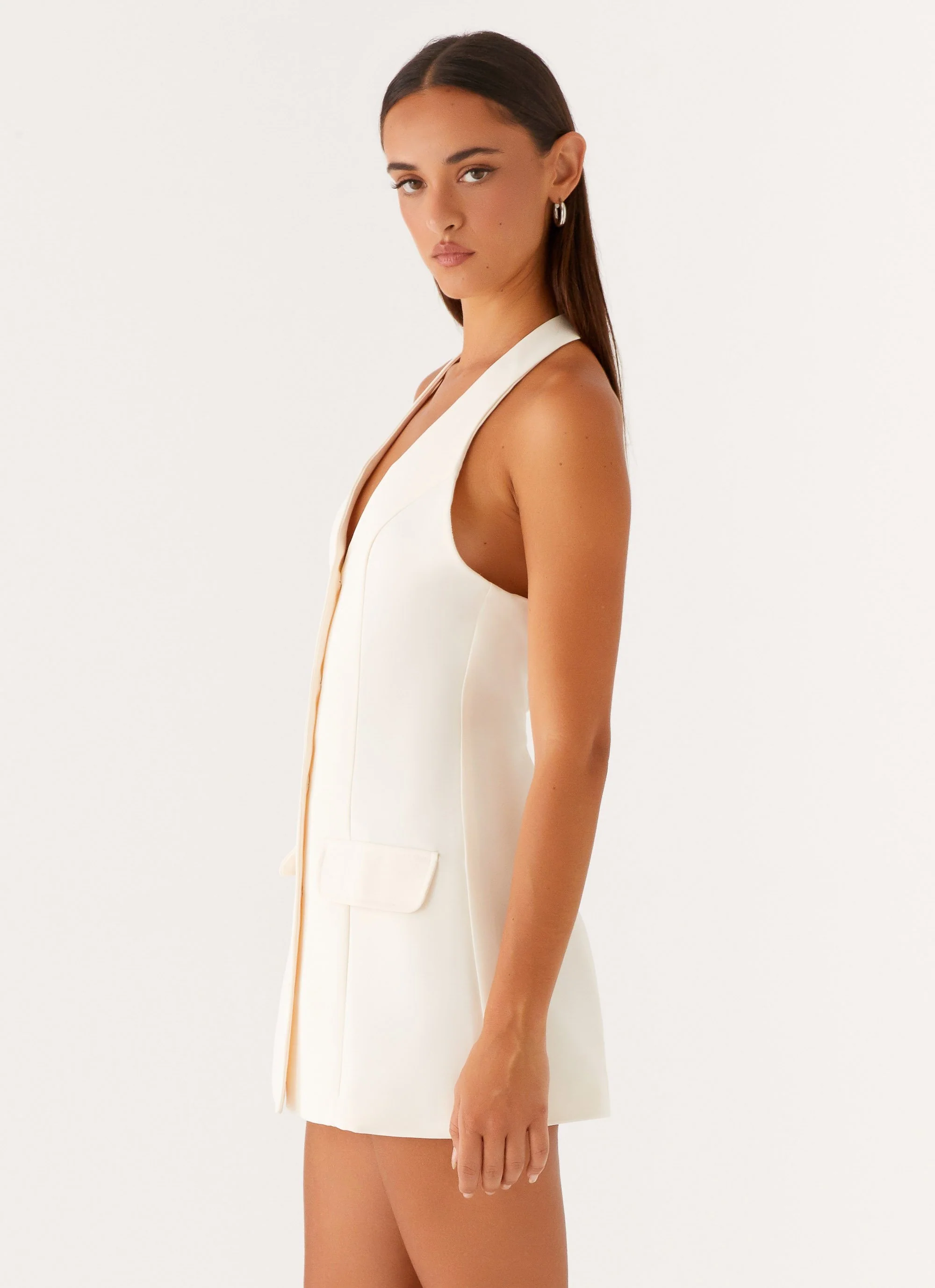 Mira Halter Neck Mini Dress - Ivory - Image 3