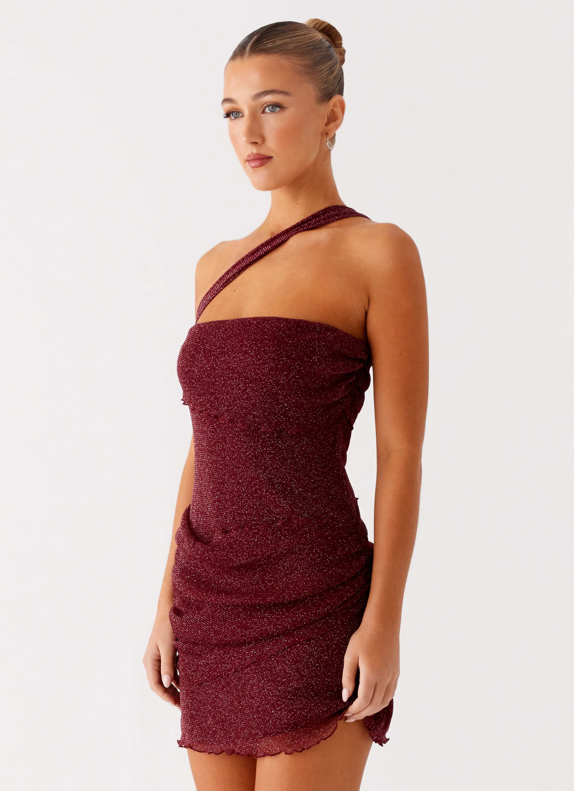 Misty Mesh Mini Dress - Maroon - Image 2