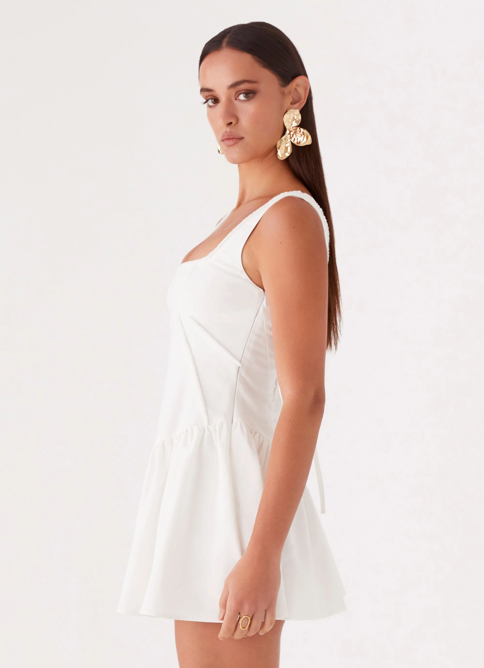 Mollie Linen Mini Dress - White - Image 4