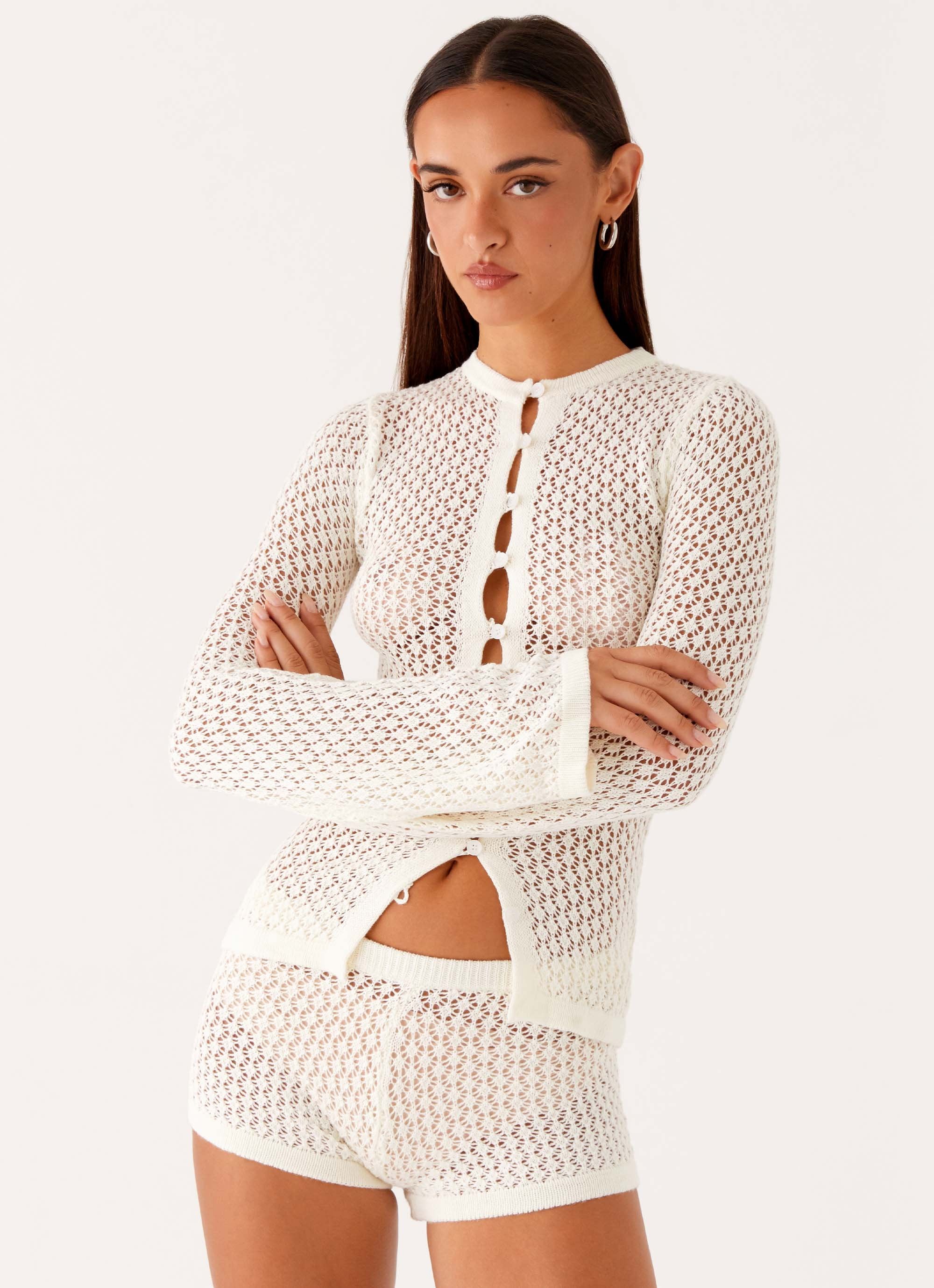 Molly Crochet Mini Shorts - Ivory - Image 6