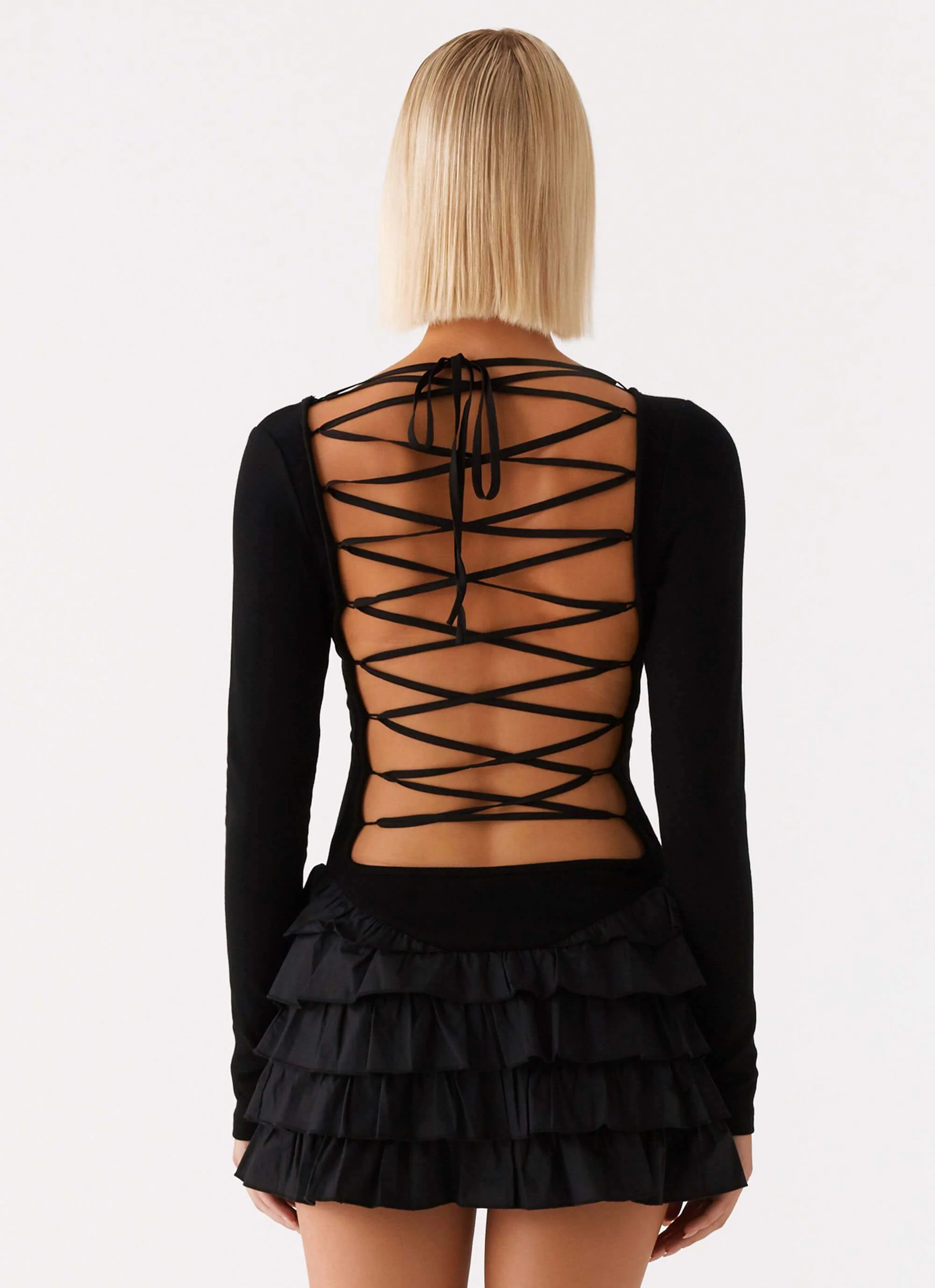 Moon Rising Long Sleeve Mini Dress - Black - Image 4