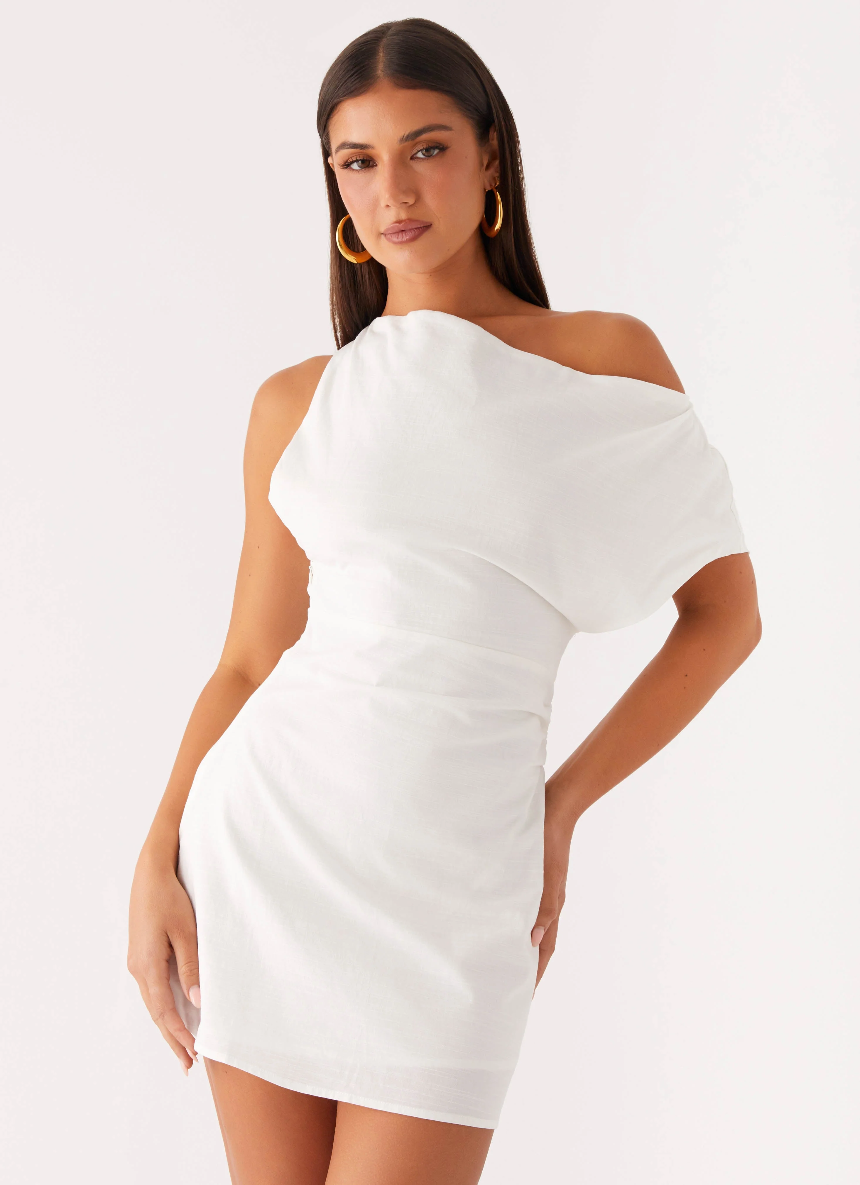 Moonlight Oasis Asymmetrical Cotton Mini Dress - Off White - Image 5