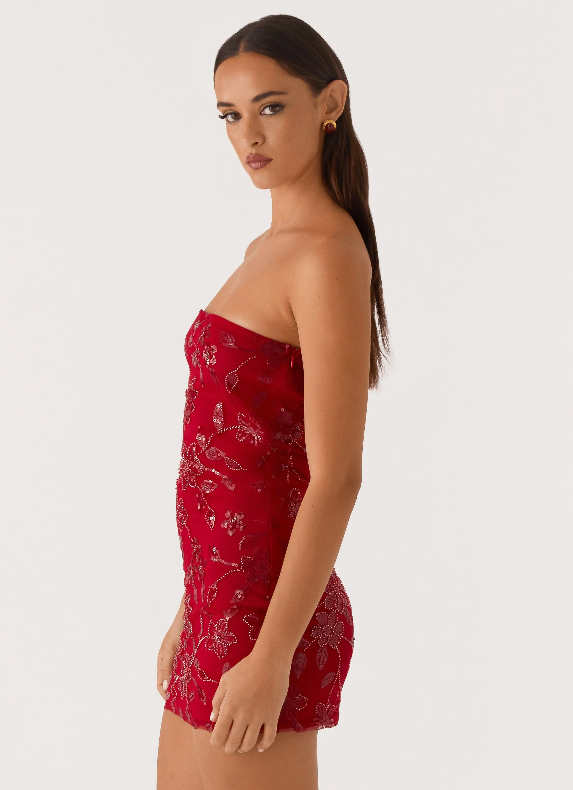 Moorey Beaded Mini Dress - Red - Image 3