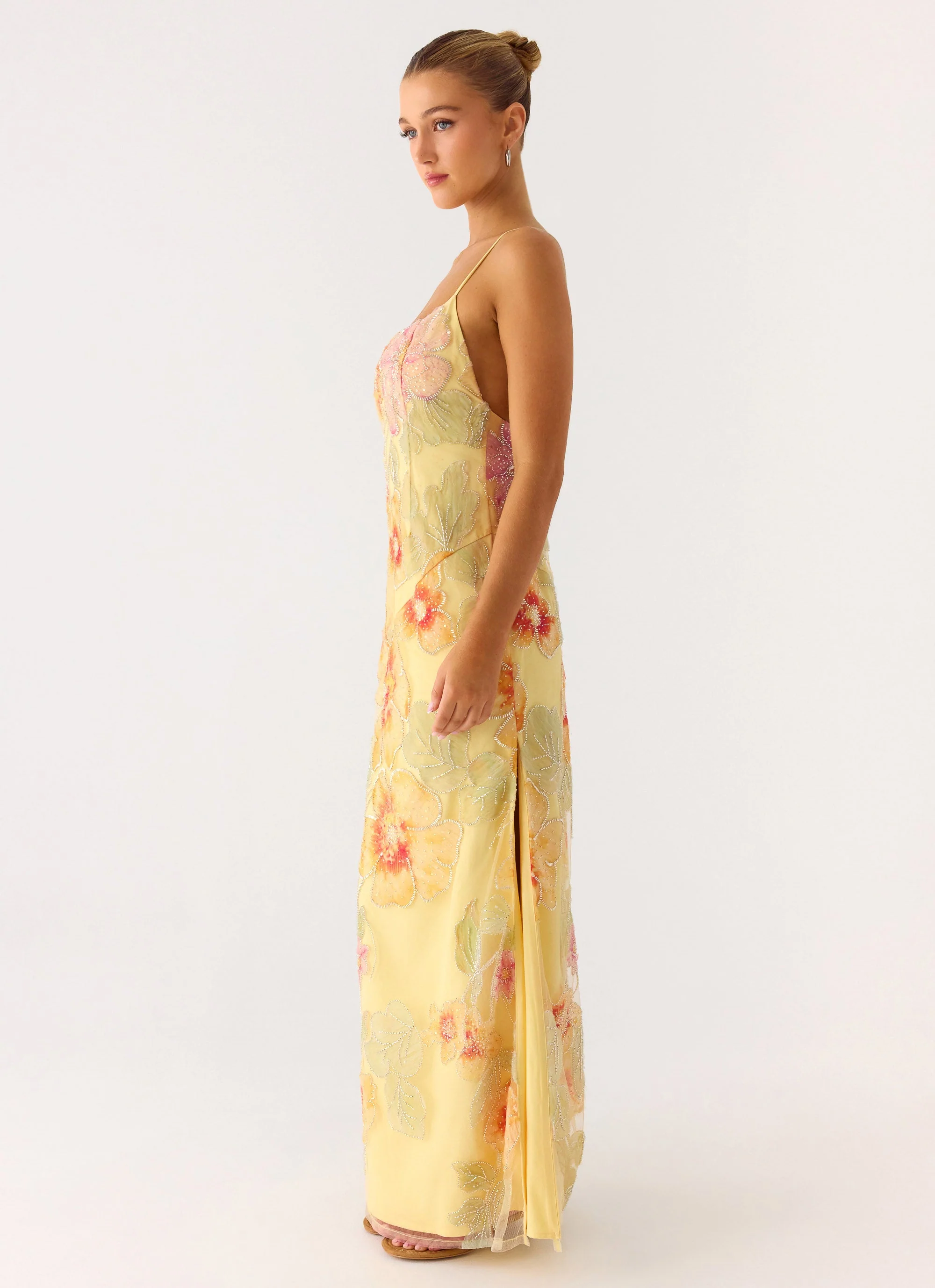 Morning Light Beaded Maxi Dress - Yellow Floral Beaded - Image 3