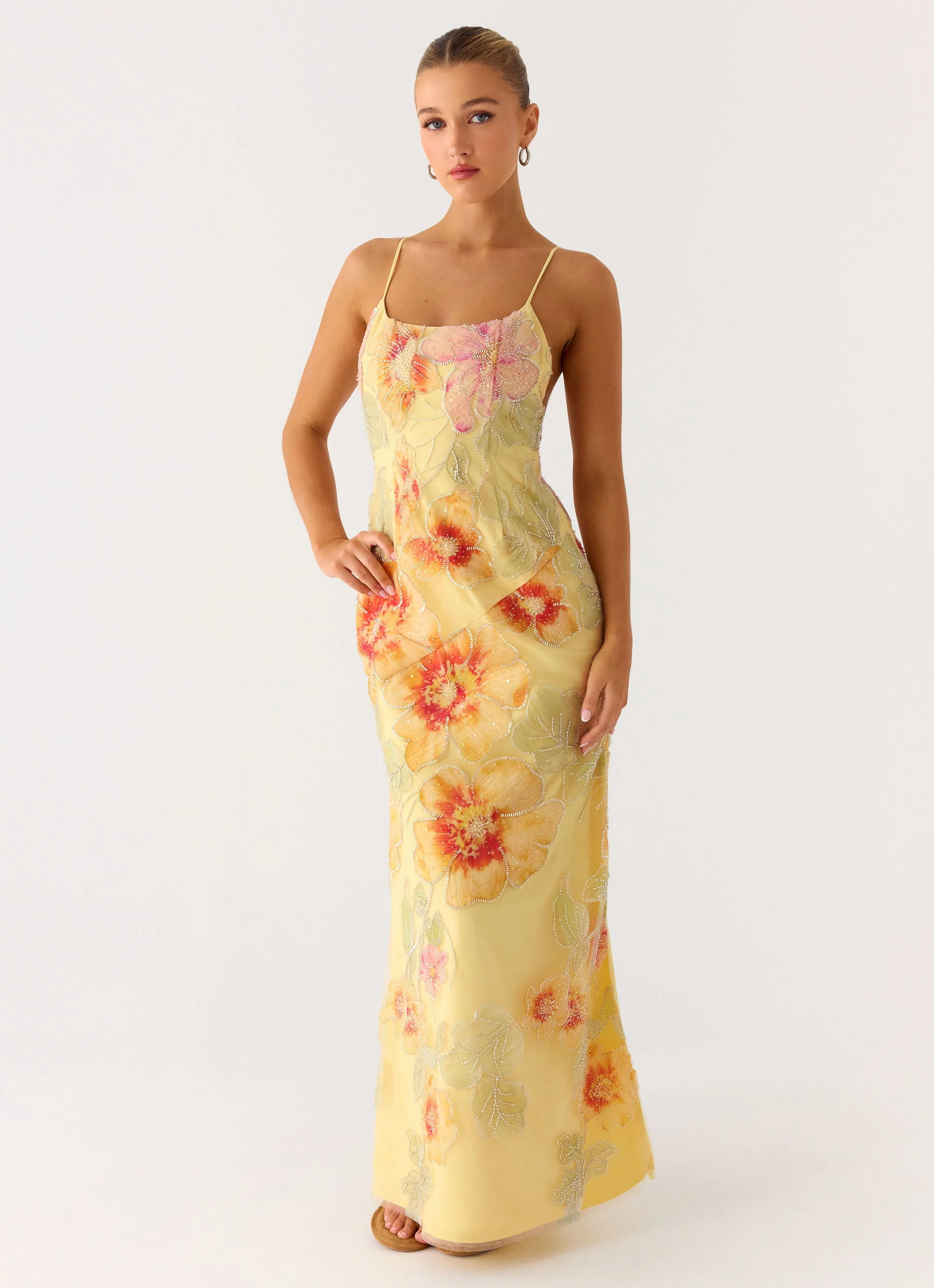 Morning Light Beaded Maxi Dress - Yellow Floral Beaded - Image 7