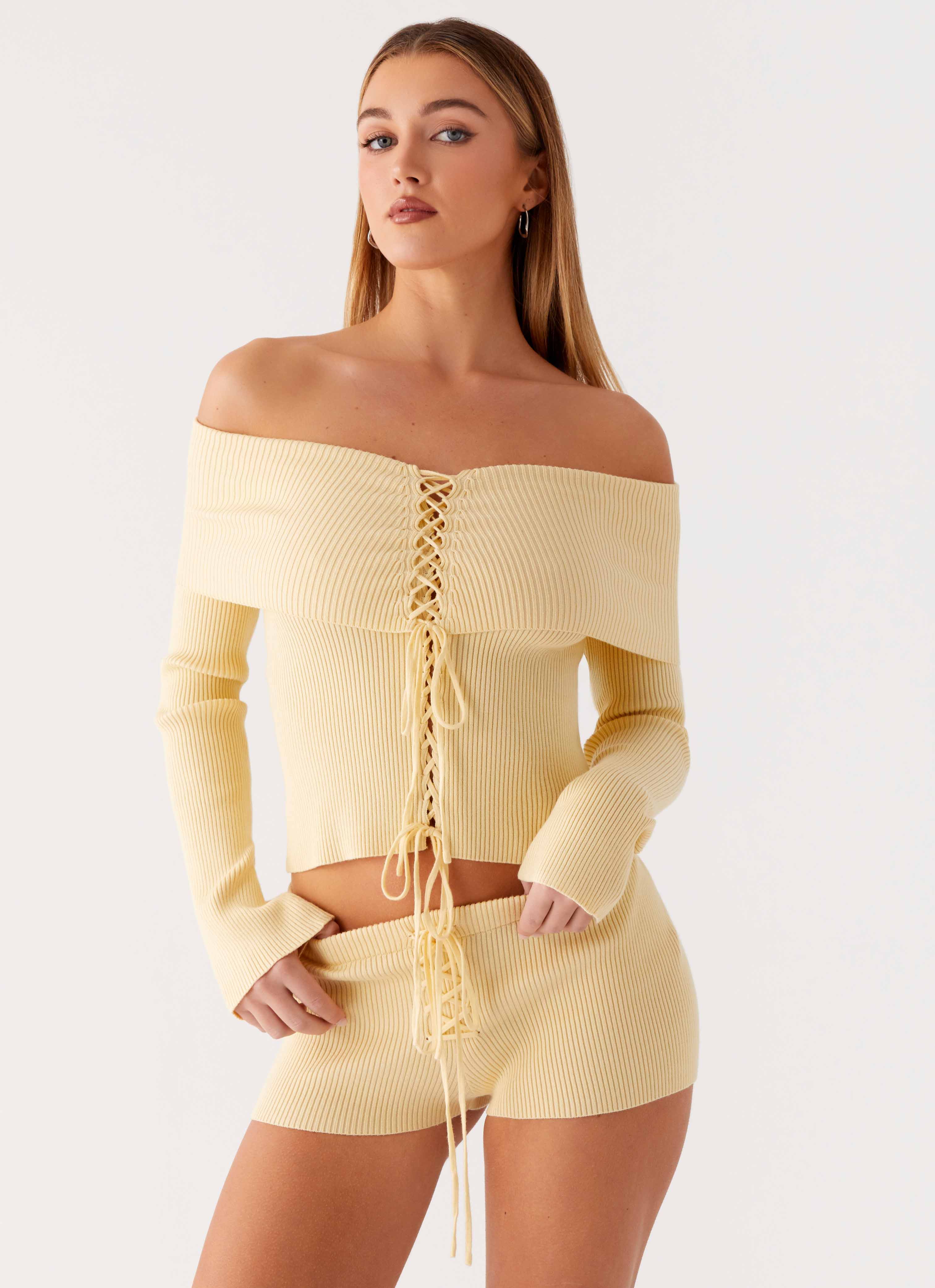 Muted Muse Knit Mini Short - Yellow - Image 3