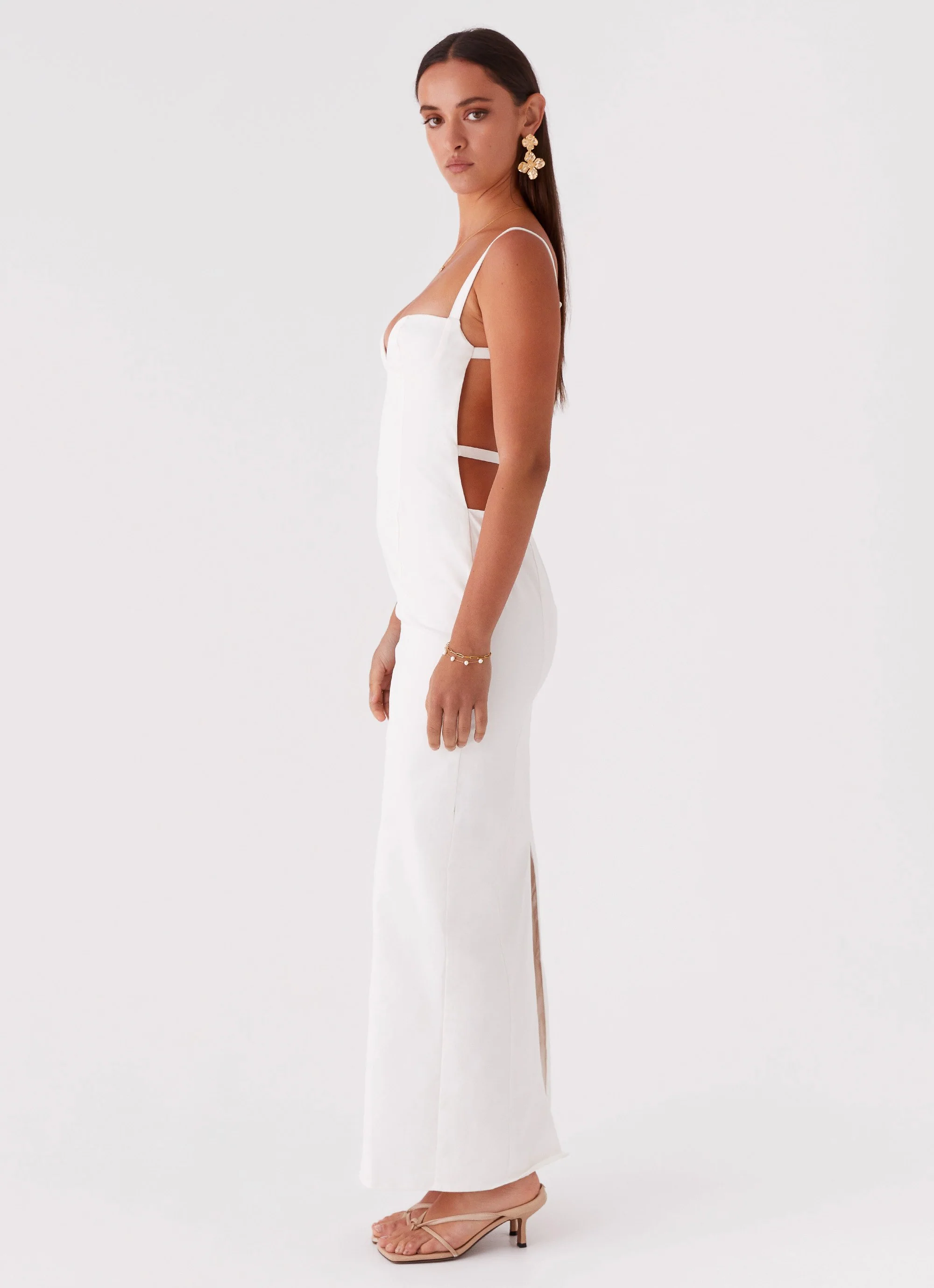 Naomi Backless Maxi Dress - Off White - Image 3