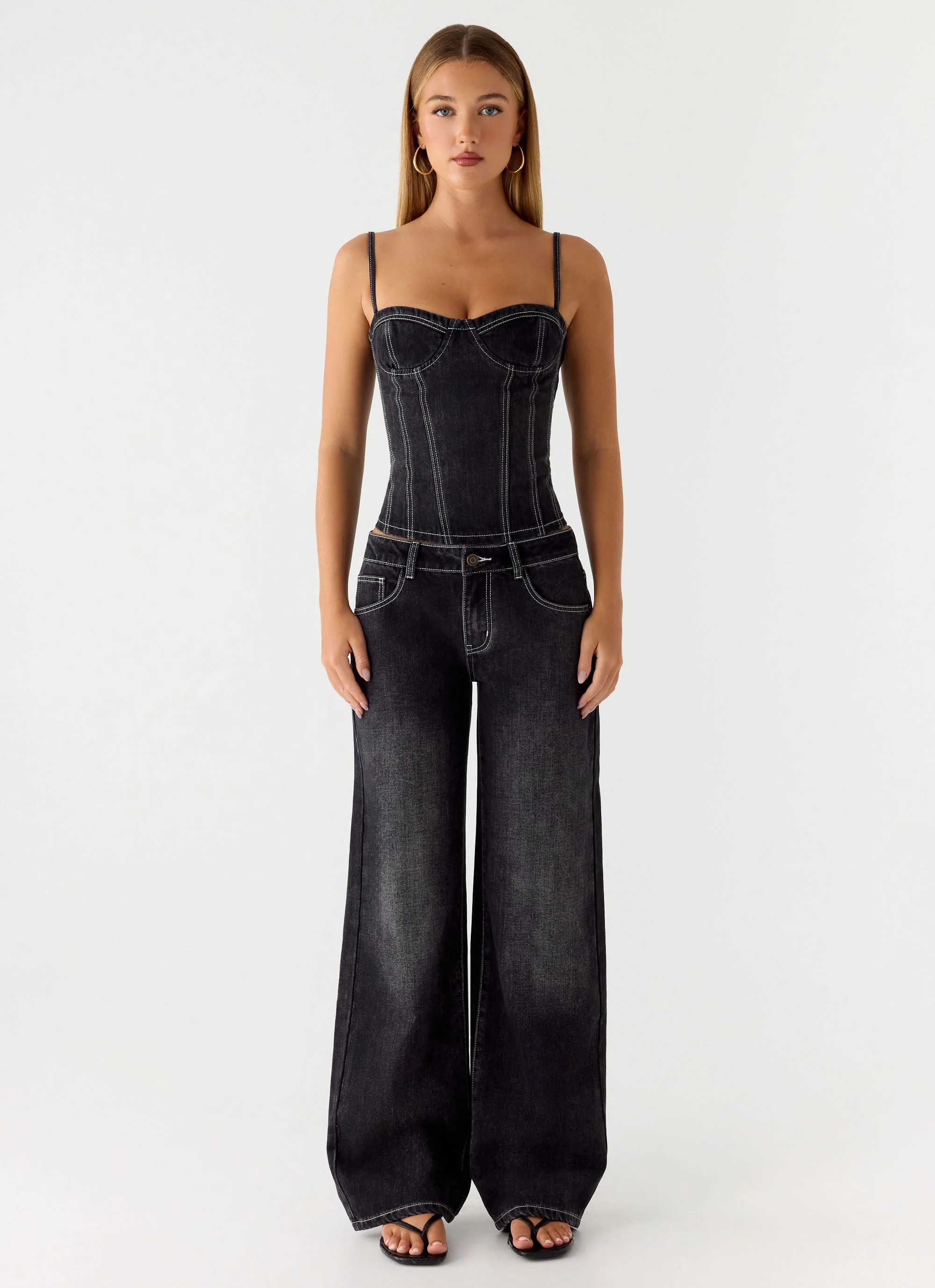 Nathan Denim Corset Top - Washed Black - Image 4