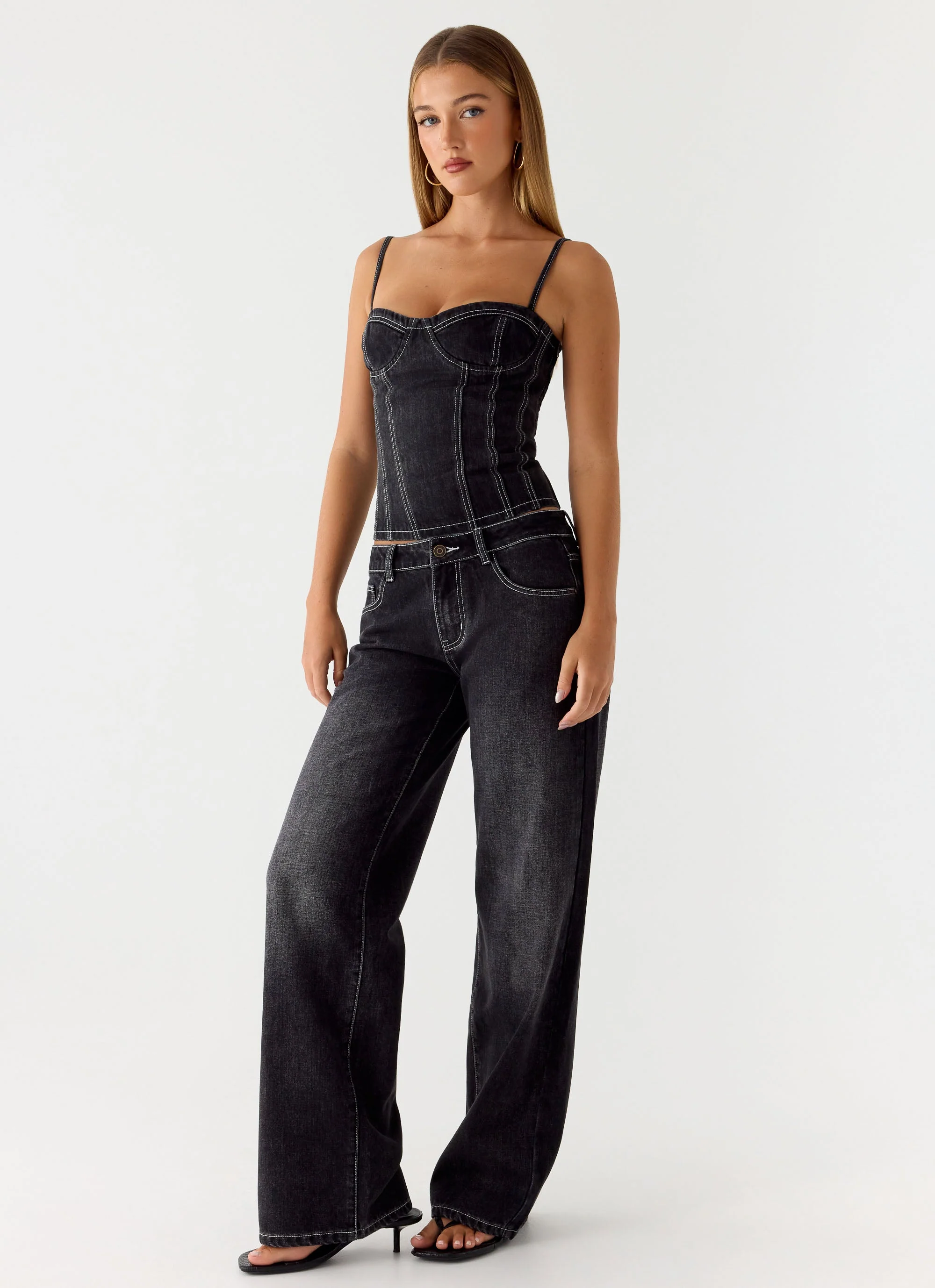 Nathan Super Low Rise Denim Jeans - Washed Black - Image 4