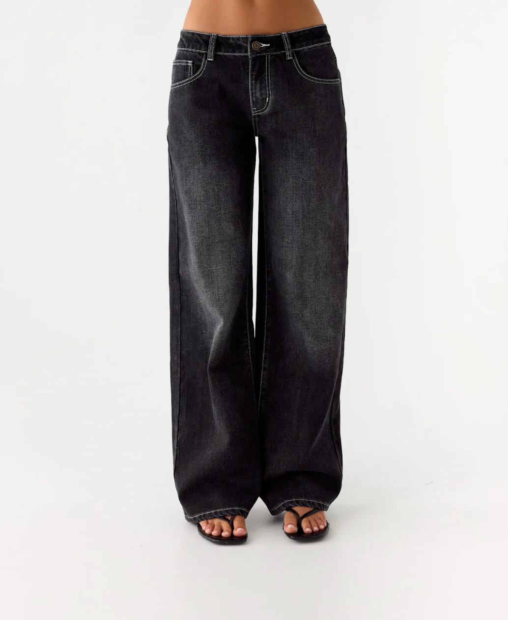 Nathan Super Low Rise Denim Jeans - Washed Black - Image 7