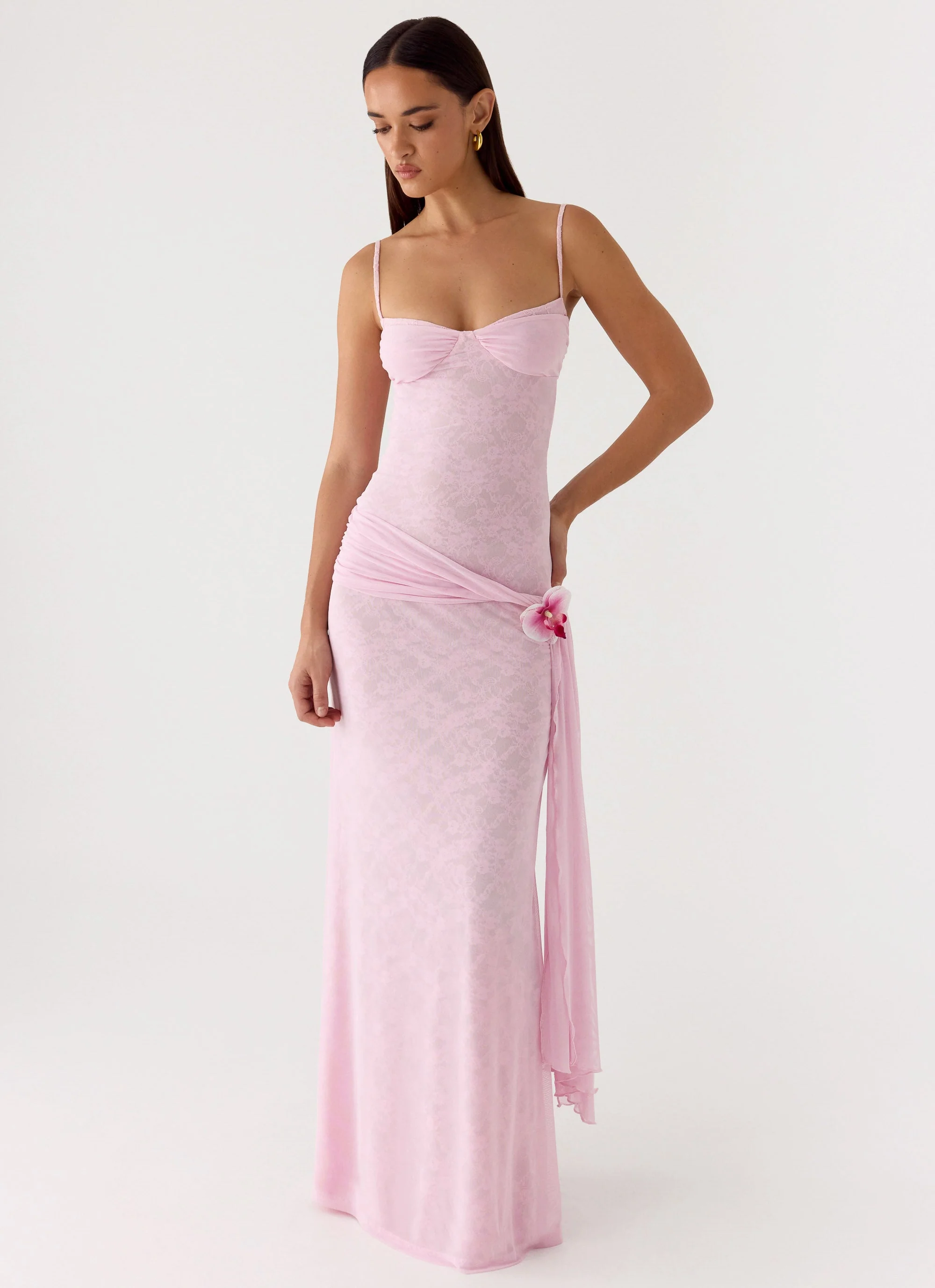 Natty Lace Mesh Maxi Dress - Petal Pink - Image 4