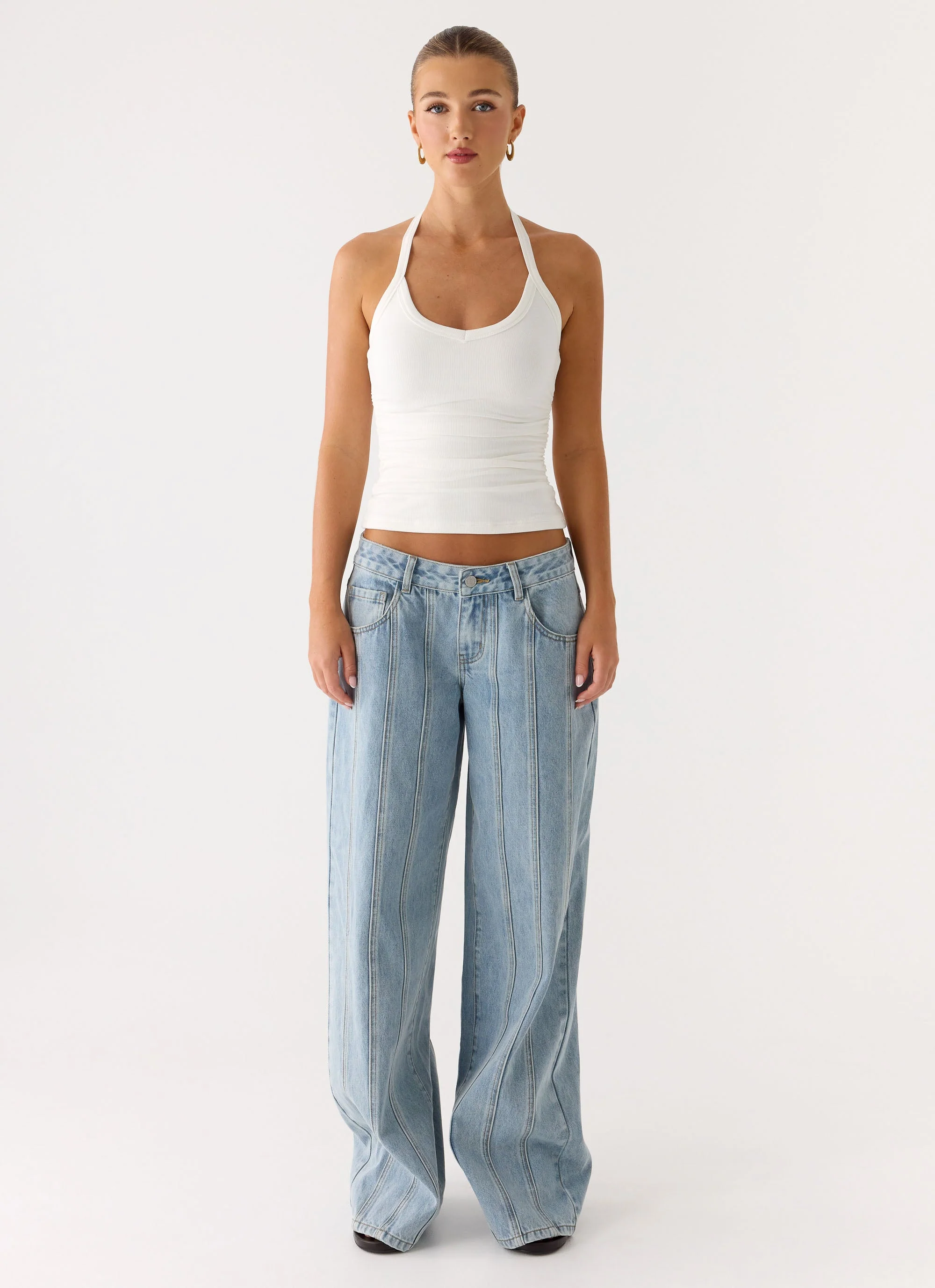Naturi Ribbed Halter Top - White - Image 3