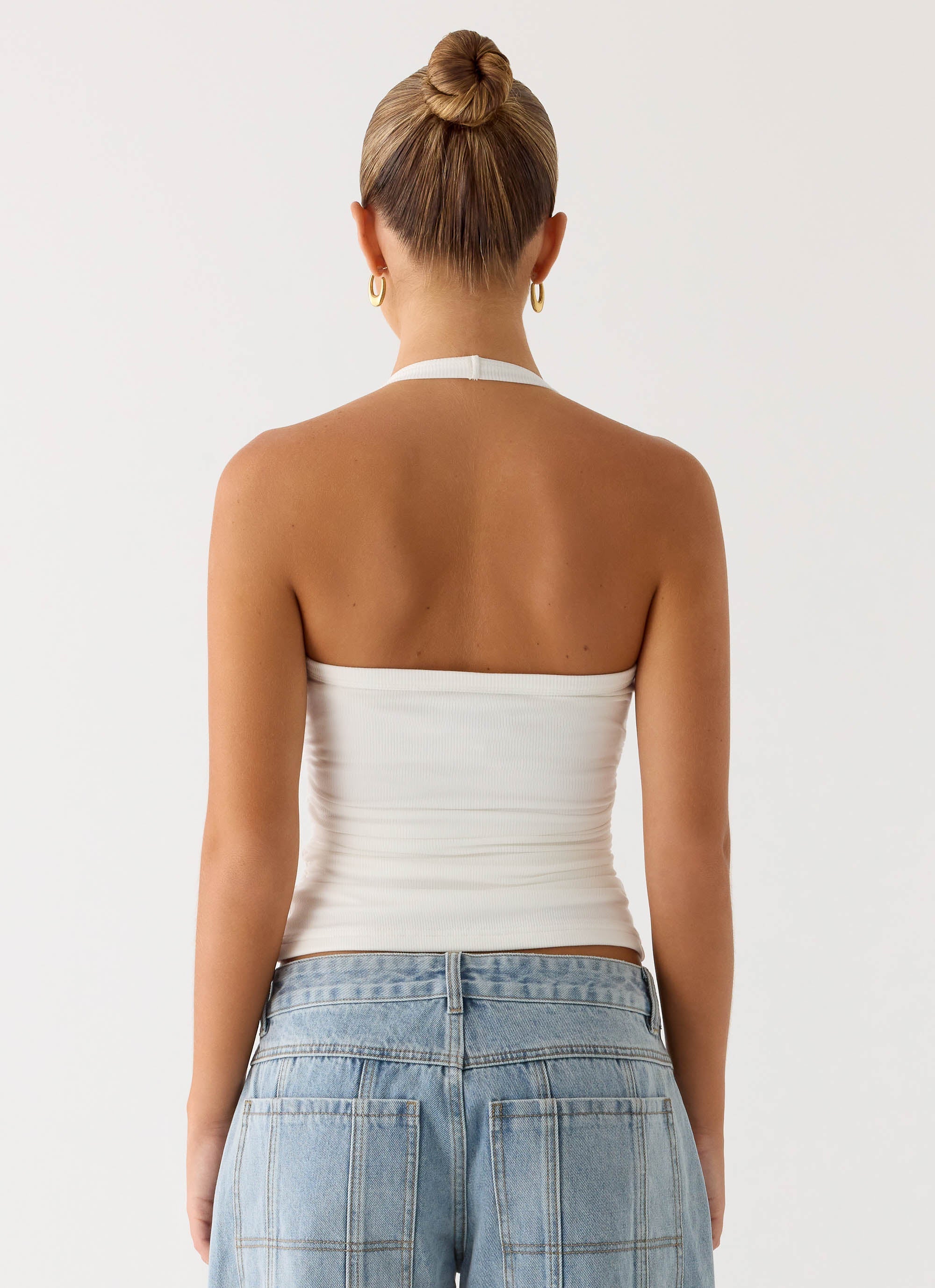 Naturi Ribbed Halter Top - White - Image 4