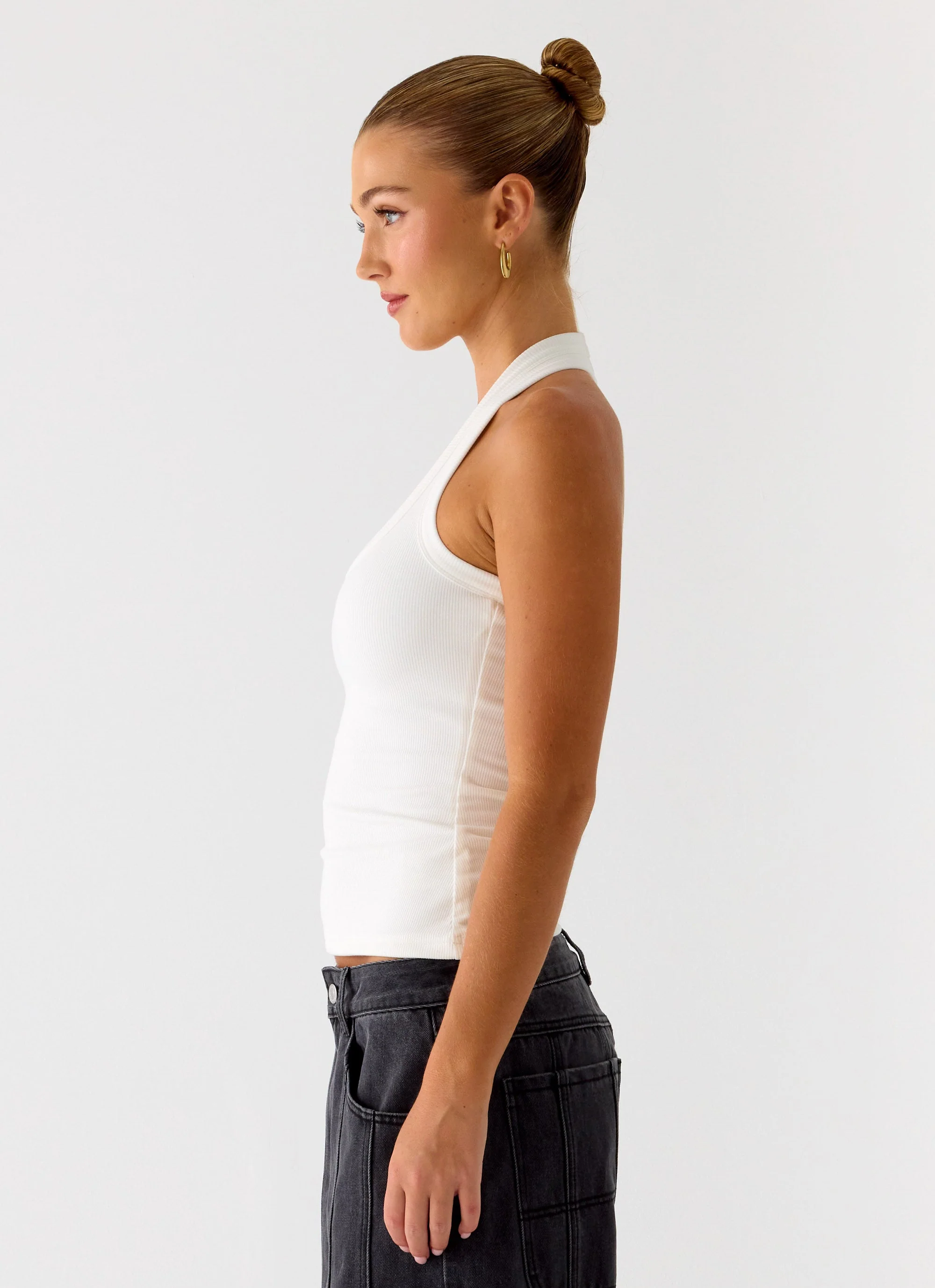Nauton Ribbed Halter Top - White - Image 2