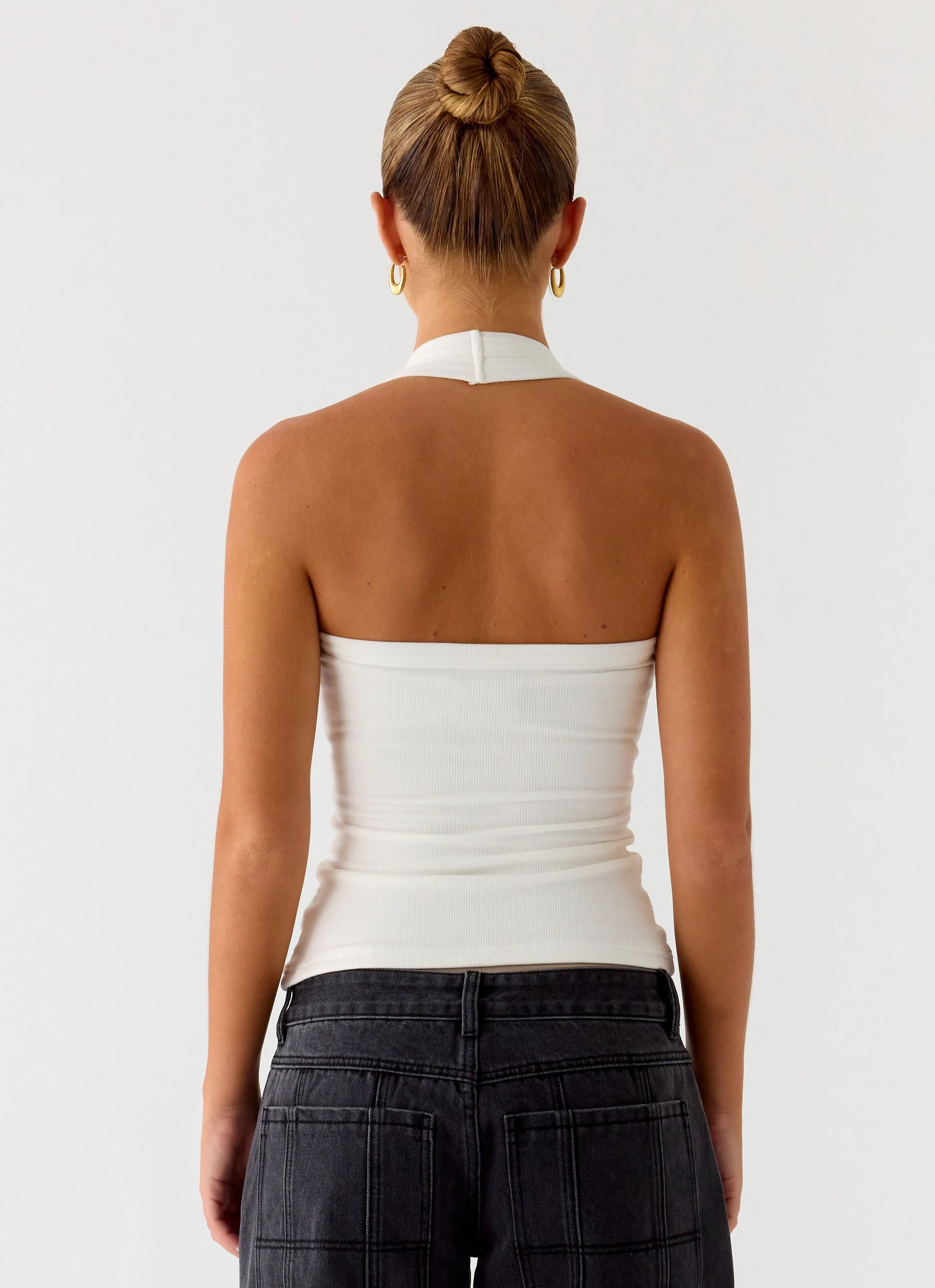 Nauton Ribbed Halter Top - White - Image 3