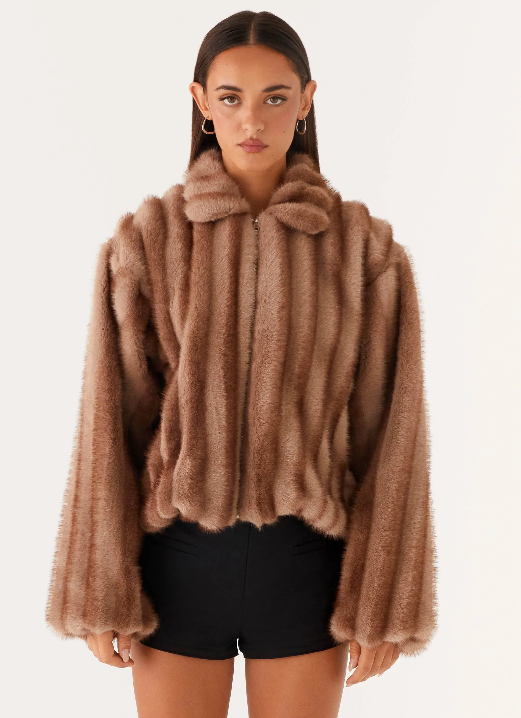 Naylor Faux Fur Jacket - Brown - Image 4